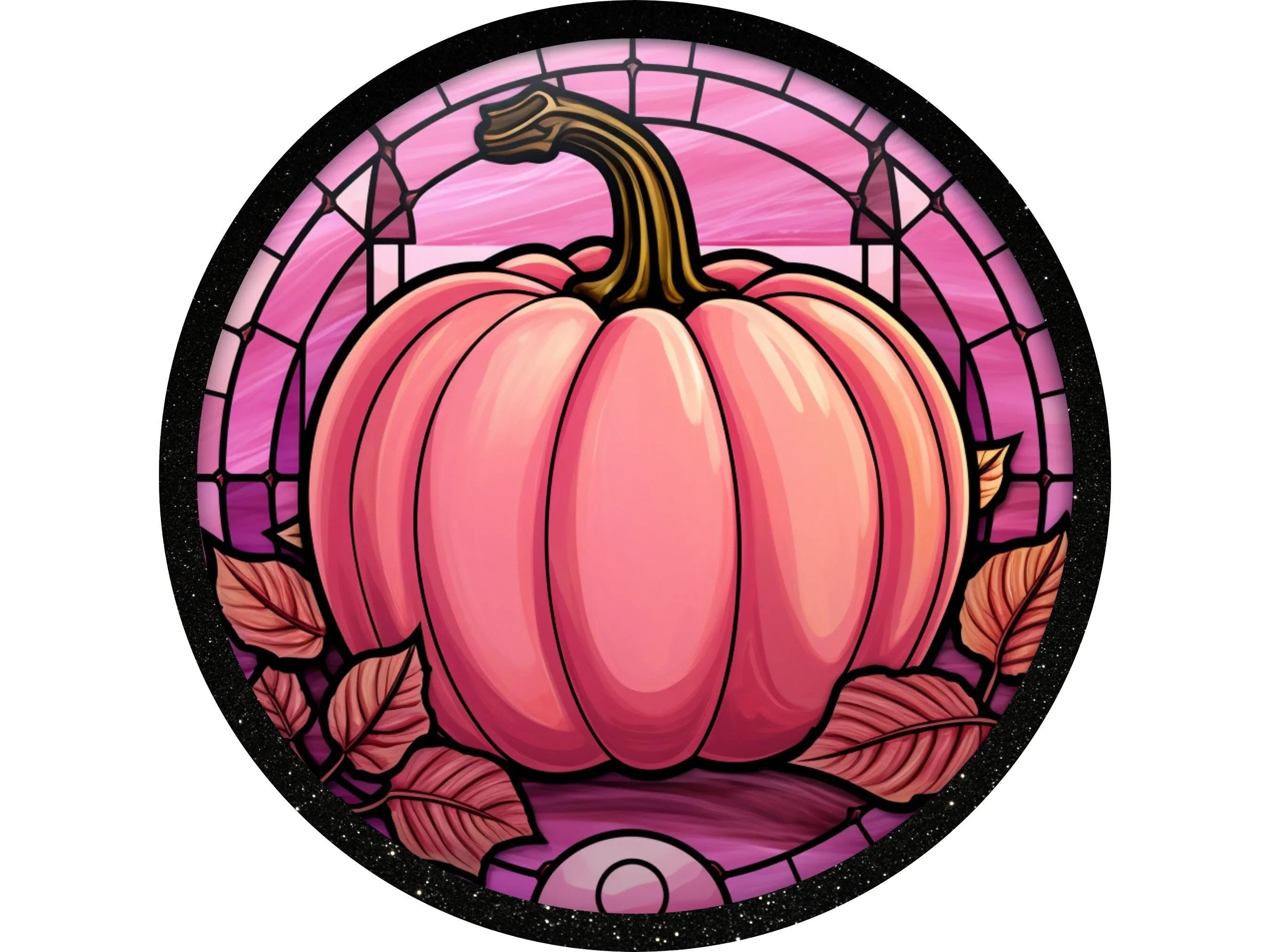 Letrero de calabaza otoñal con vitrales falsos, decoración de bienvenida con calabaza rosa, arte de pared otoñal de granja de metal, letrero de cosecha para puerta de iglesia falsa