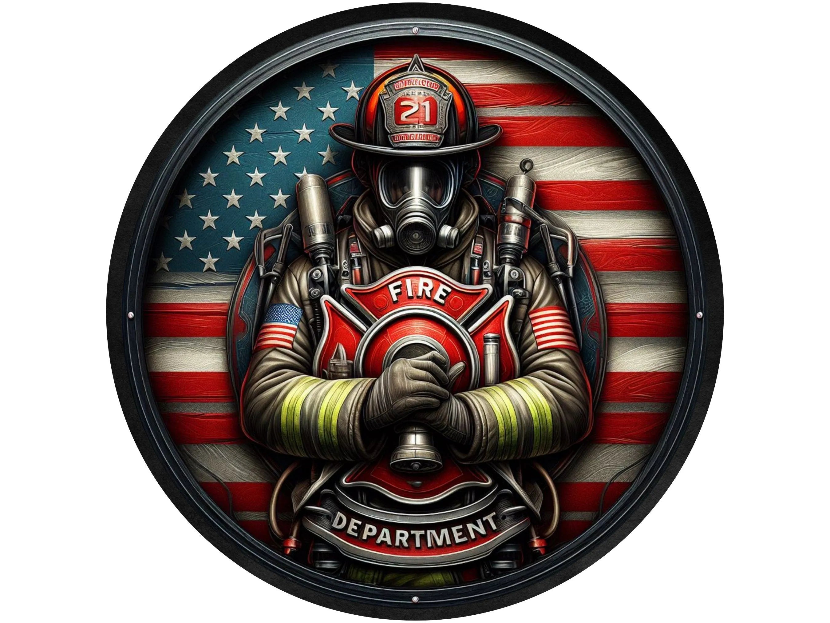 Letrero de corona de metal con emblema del departamento de bomberos, letrero para el departamento de bomberos, arte de pared de apoyo a los bomberos