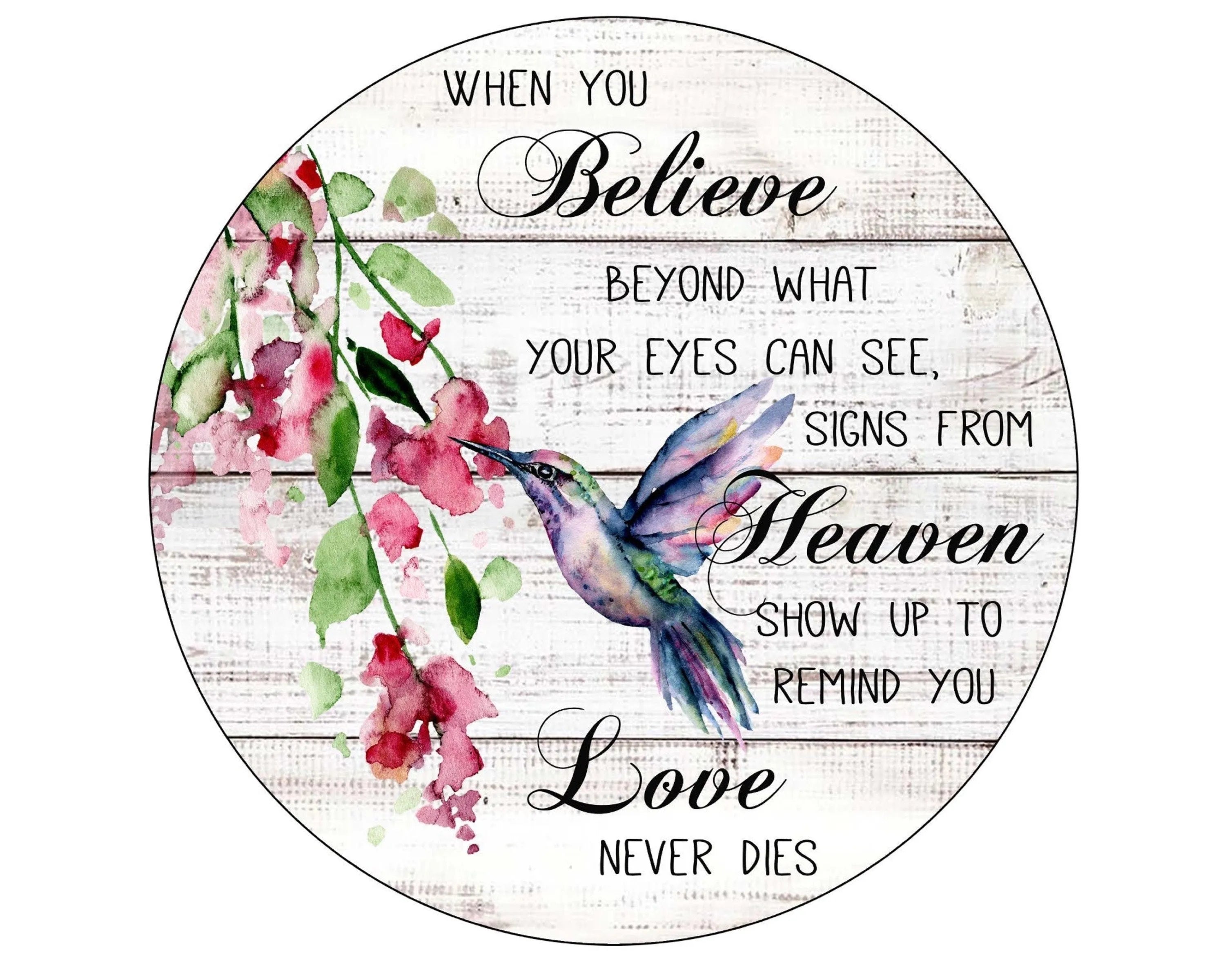 Letrero floral de corona de colibrí, accesorio de corona de colibrí, letrero inspirador, diseño floral de acuarela, coleccionista de colibríes