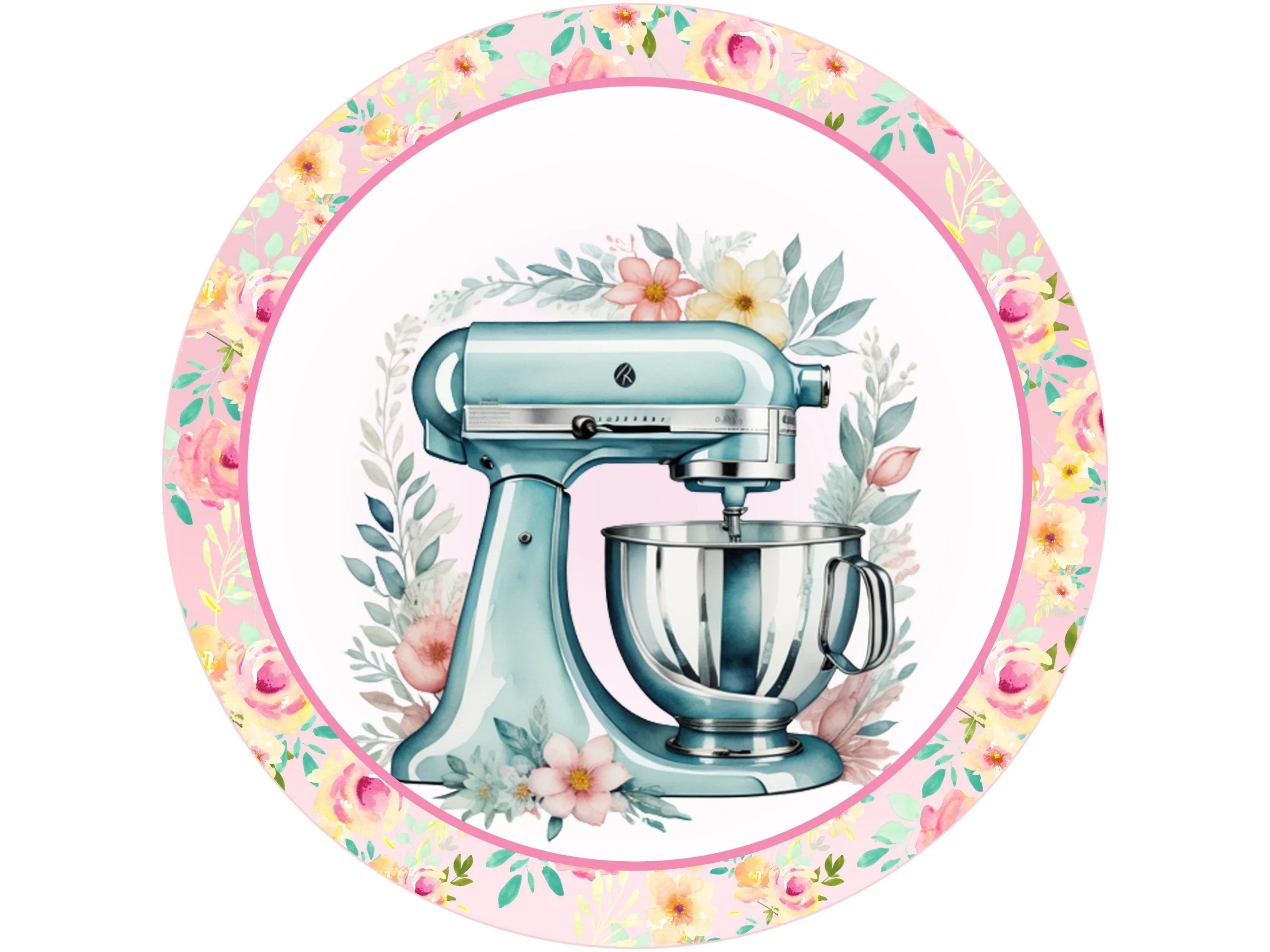 Letrero floral con forma de corona para batidora de pie, letrero para cocina, letrero para uso diario, accesorio de corona para batidora de pie color verde azulado