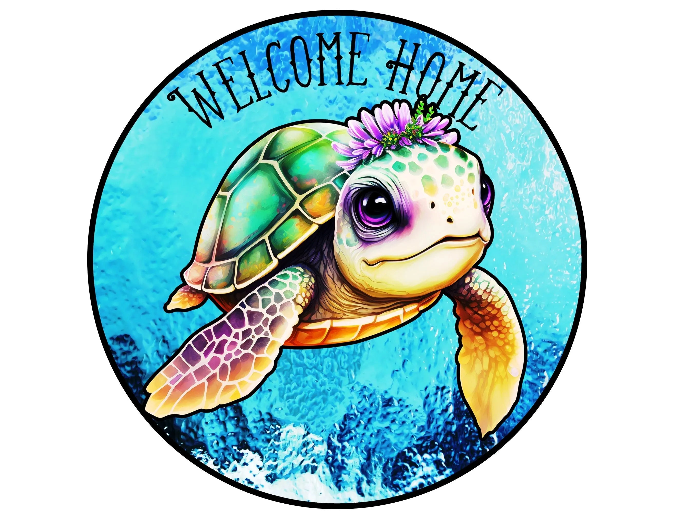 Corona de tortuga marina con diseño de niña, accesorio de corona de tortuga marina nadando en el océano, arte de pared de tortuga marina