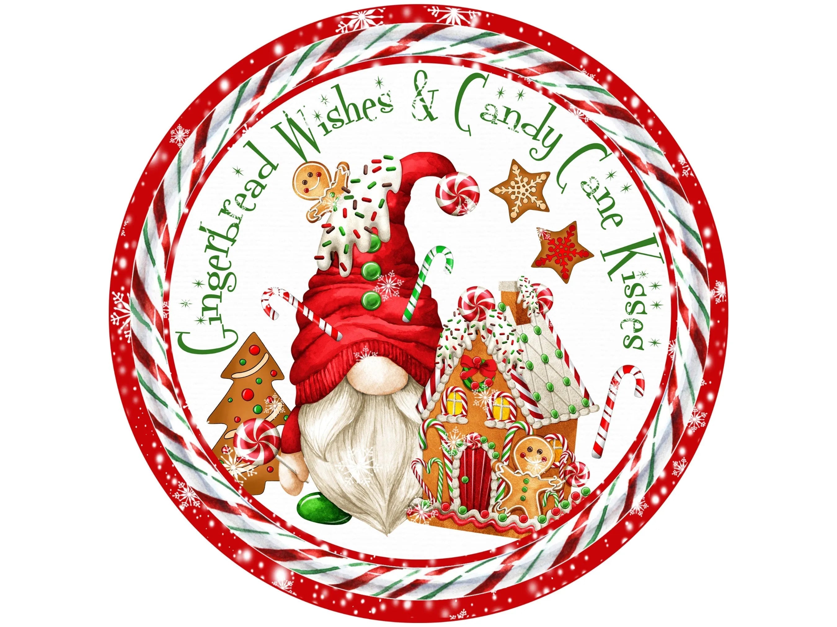 Letrero navideño de gnomo, accesorio para corona navideña de gnomo, decoración de pan de jengibre de gnomo, letrero de deseos navideños, letrero de besos de bastón de caramelo, letrero de gnomo