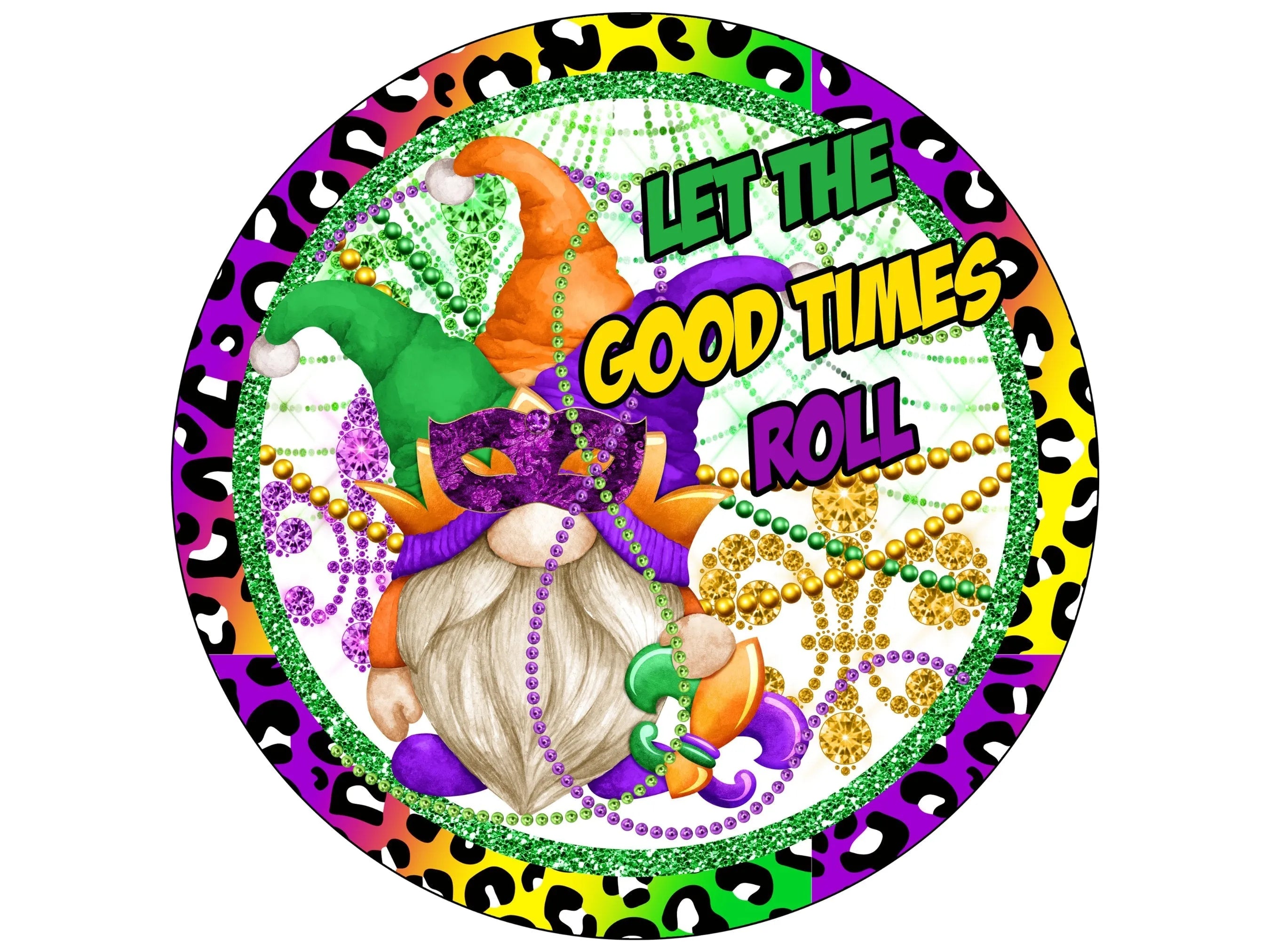 Letrero de corona con estampado animal de gnomo para Mardi Gras, accesorio de corona con estampado de leopardo con gesto de gnomo, letrero festivo y glamoroso de Mardi Gras