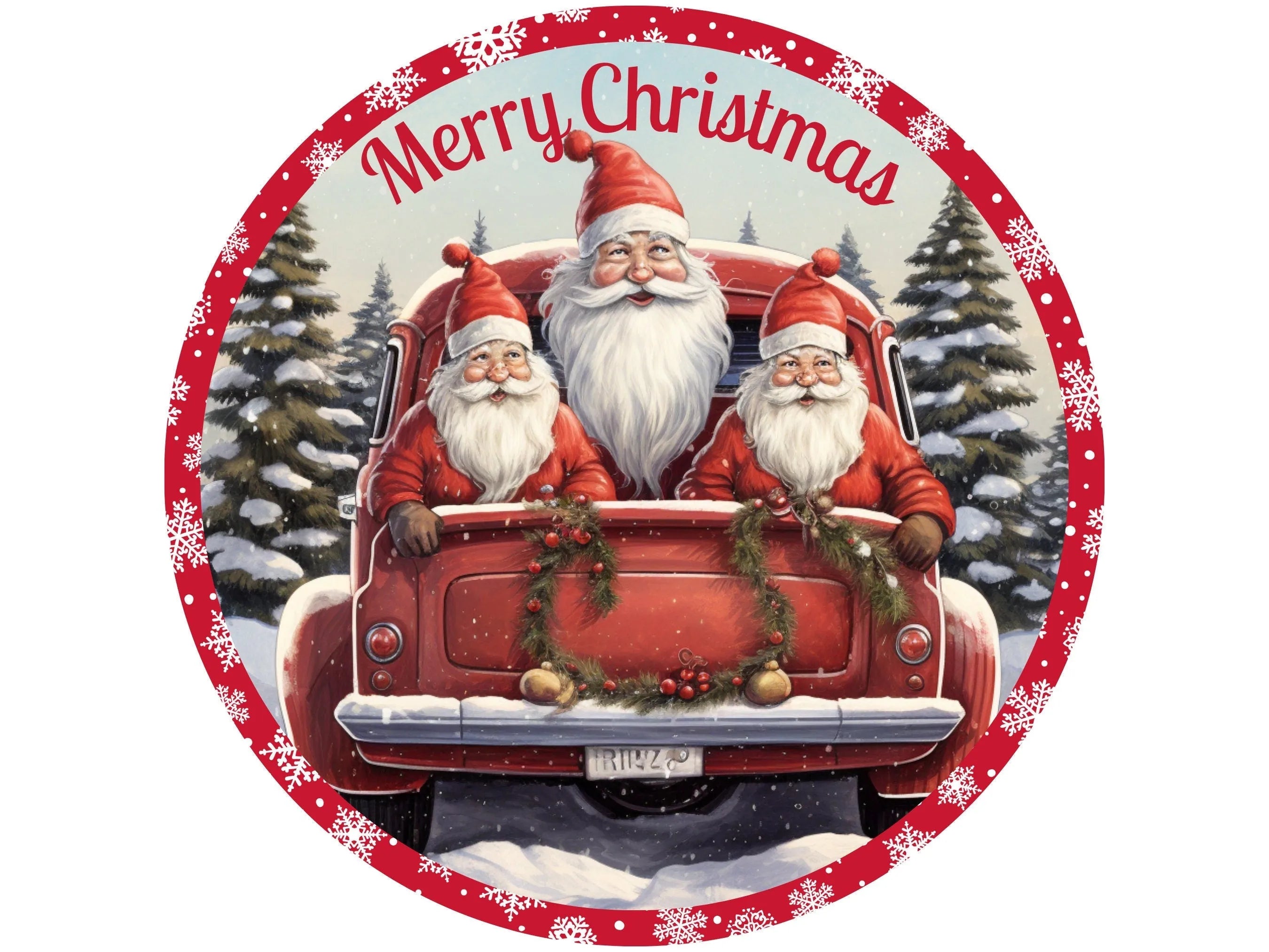 Gnome vintage red antique truck garland Merry Christmas wreath sign, sign for Christmas, sign for December