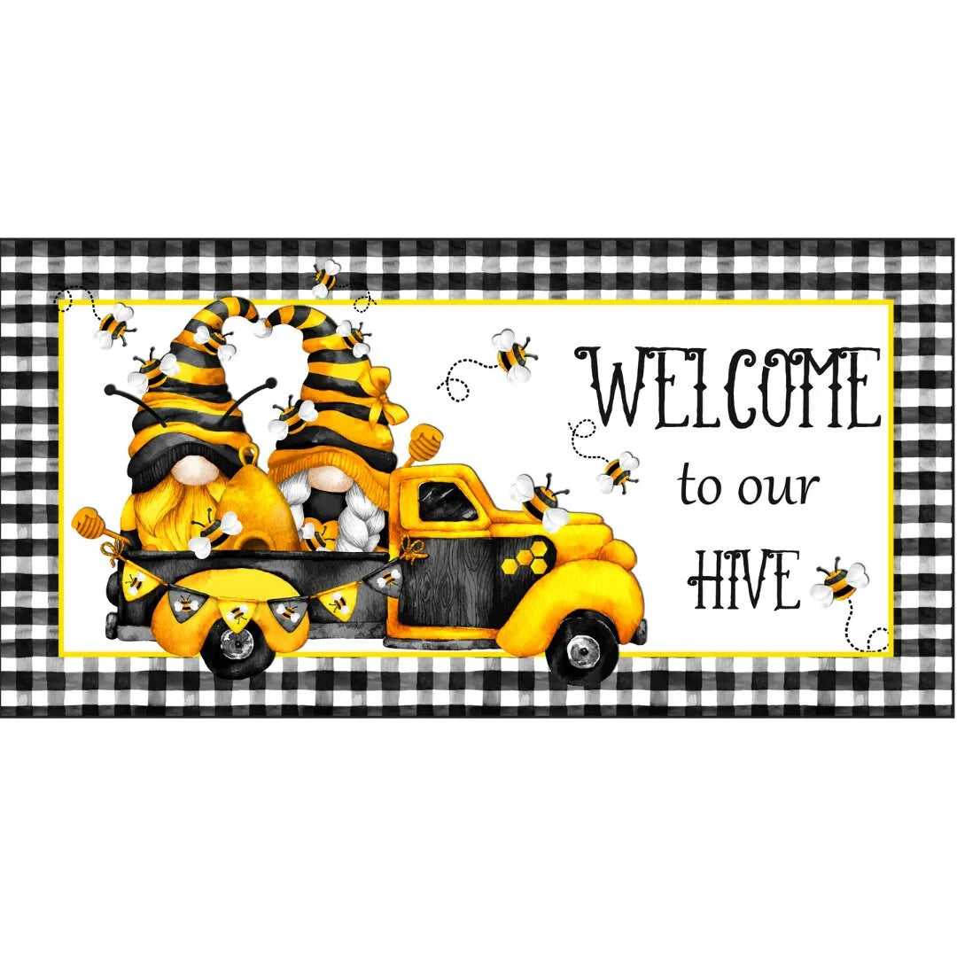 Letrero de metal con diseño de gnomo, abejas y camión vintage, arte de pared con diseño de gnomo, abejas y camión antiguo, letrero para el verano, letrero para la cocina