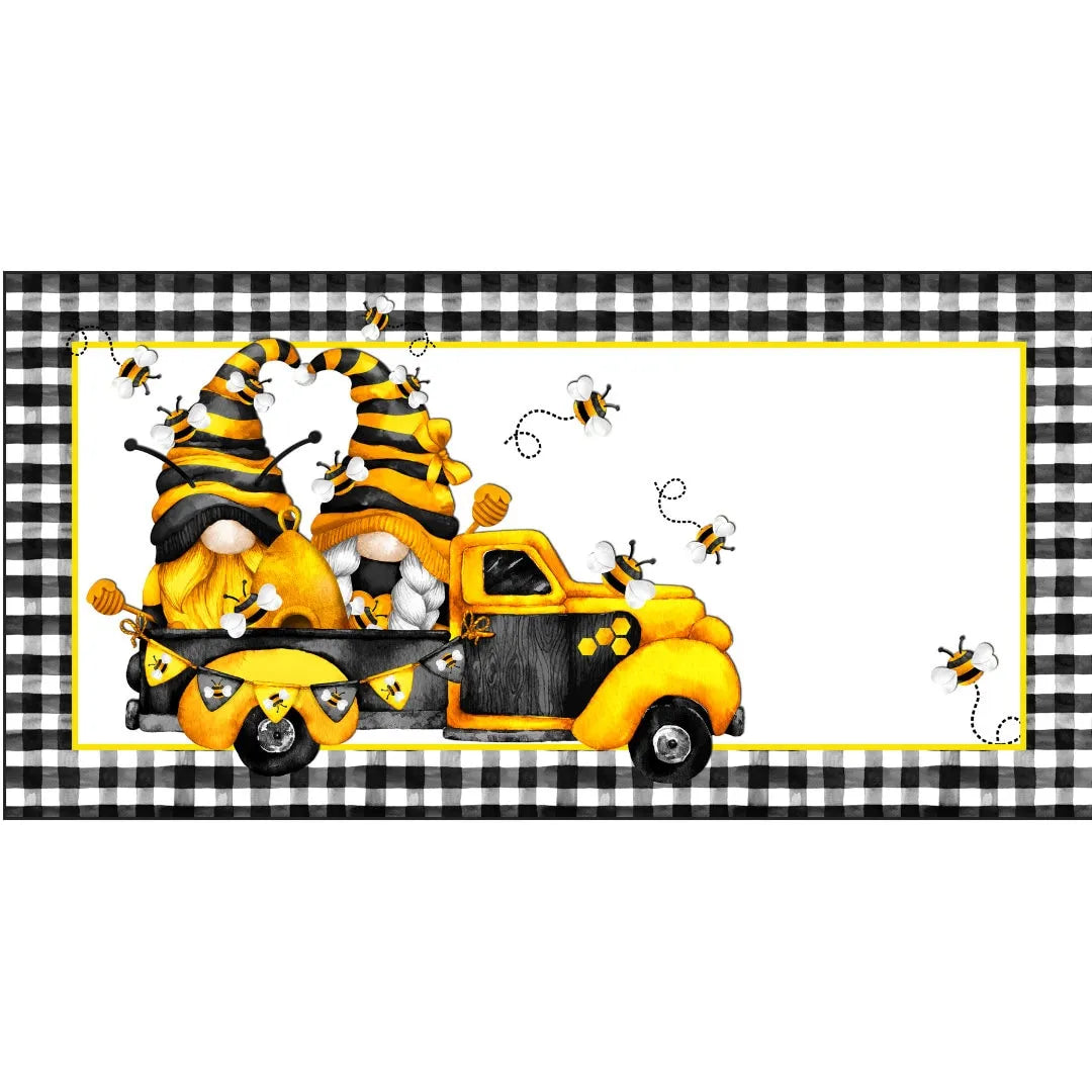 Letrero de metal con diseño de gnomo, abejas y camión vintage, arte de pared con diseño de gnomo, abejas y camión antiguo, letrero para el verano, letrero para la cocina