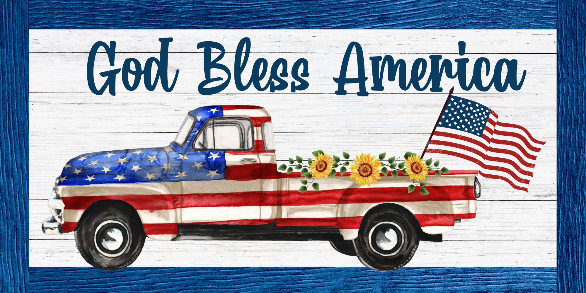God Bless America Patriotic Truck Metal Sign, Fourth of July Wreath Accent, American Flag Farmhouse Decor for Crafters