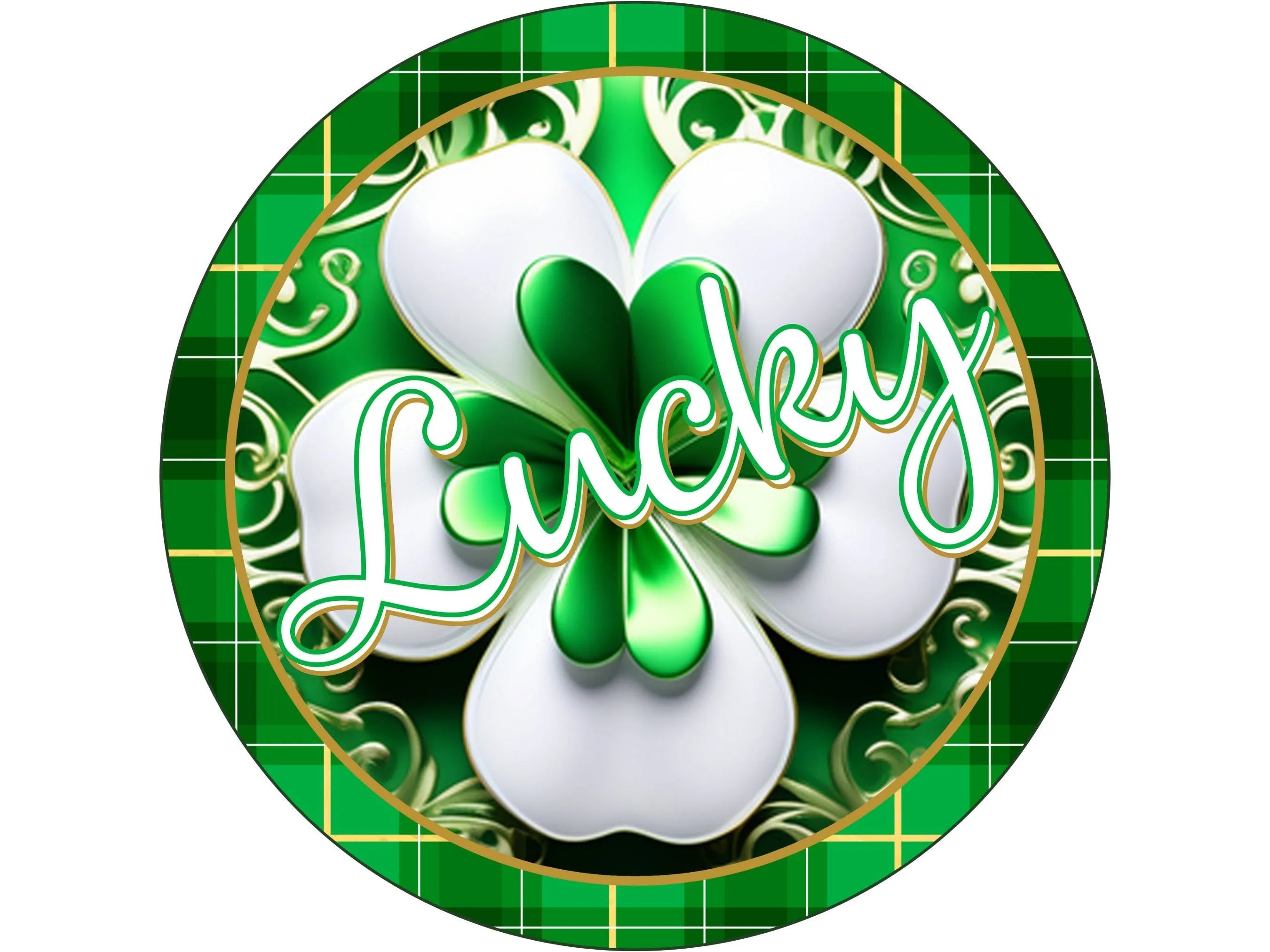 Letrero de corona de Feliz Día de San Patricio, letrero de trébol a cuadros verdes, letrero de trébol de metal