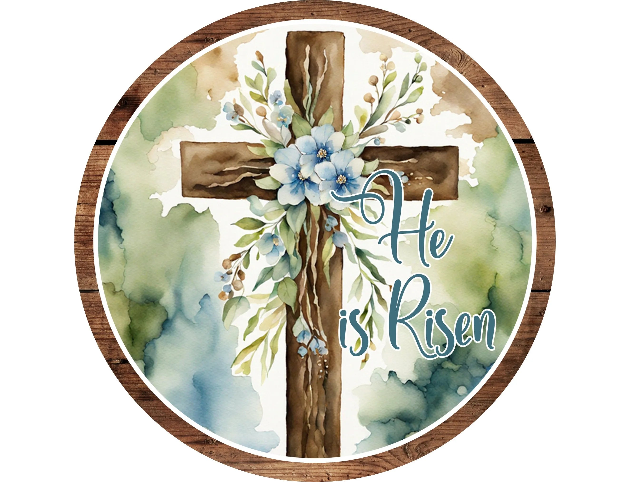 He is Risen farmhouse rustic barn wood floral cross wreath sign, floral religious wooden cross decor, church sign, Easter sign