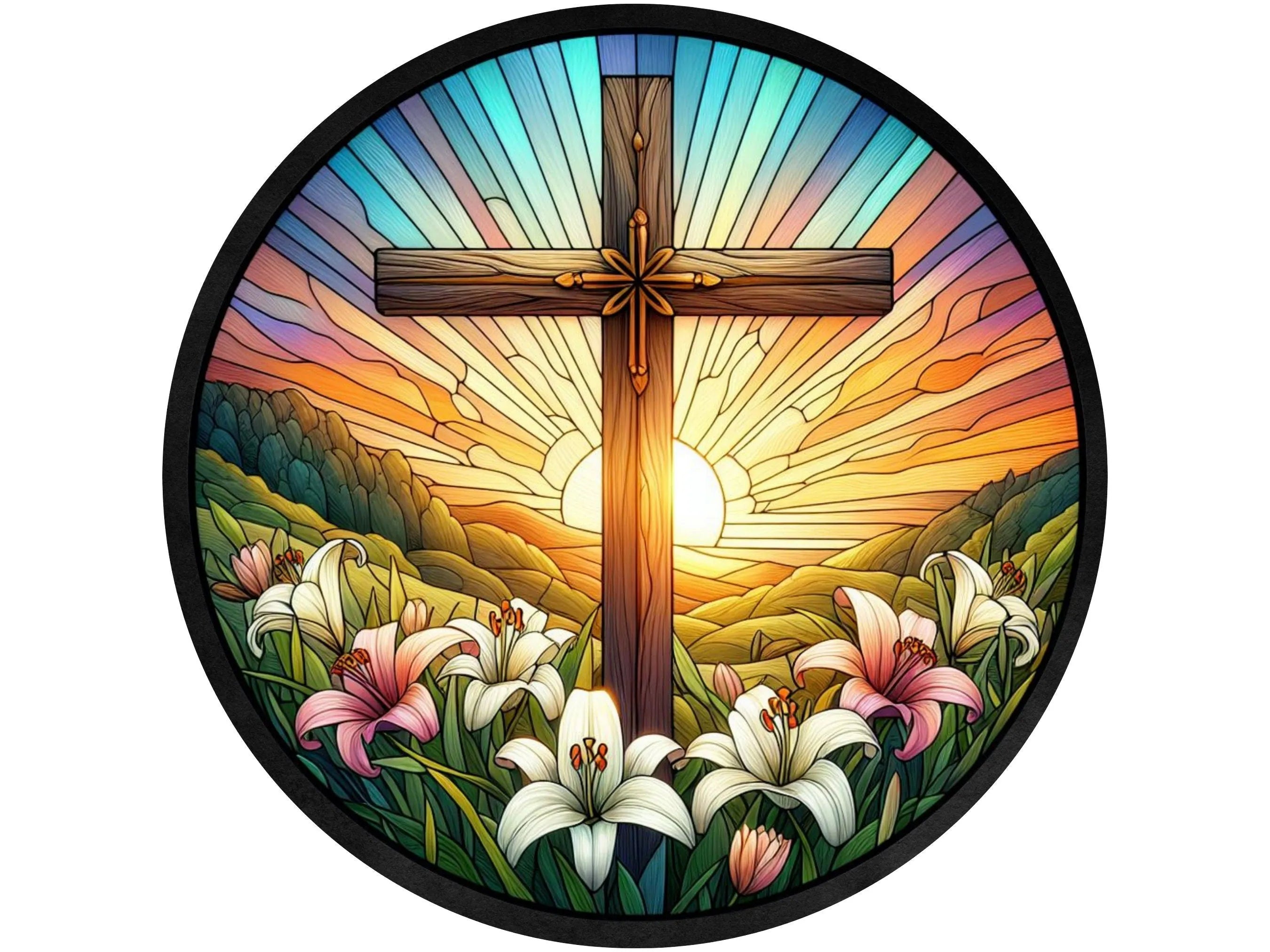 Letrero de metal con cruz inspiradora, decoración de pared, hermoso amanecer, arte religioso para el hogar, decoración de fe y esperanza, regalo perfecto