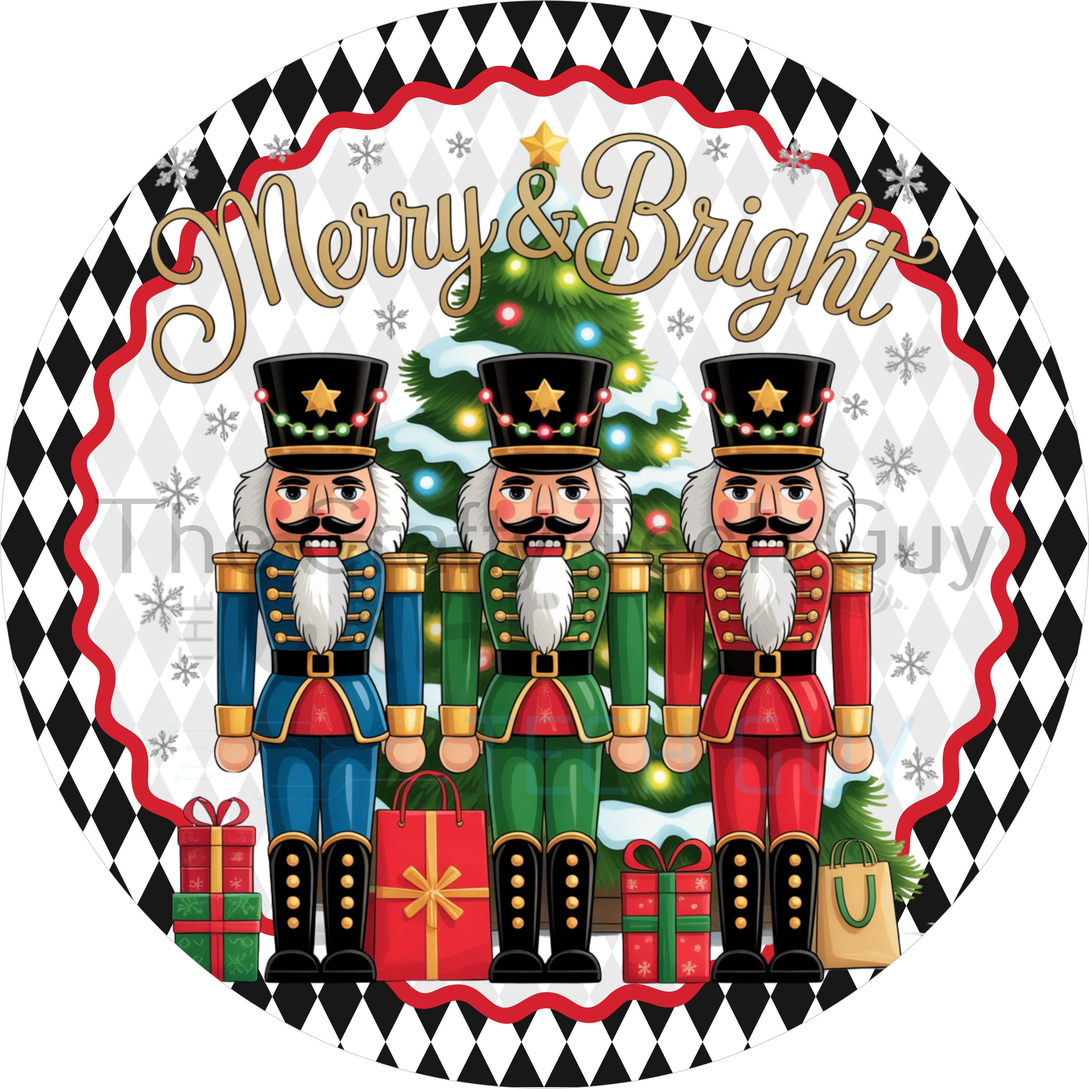 Merry and Bright Nutcracker Sign, Festive Christmas Wall Art with Soldiers and Gifts, Holiday Home Décor