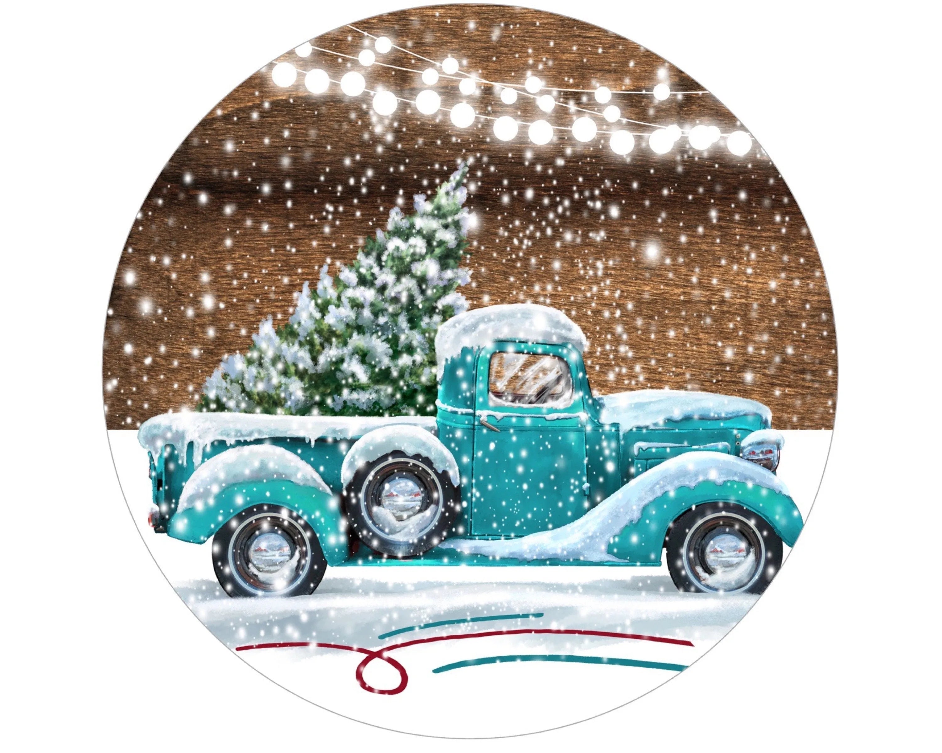 Letrero de camión vintage de Feliz Navidad, letrero de Feliz Navidad, decoración de camión vintage azul, letrero de árbol de Navidad, letrero de camión vintage rústico