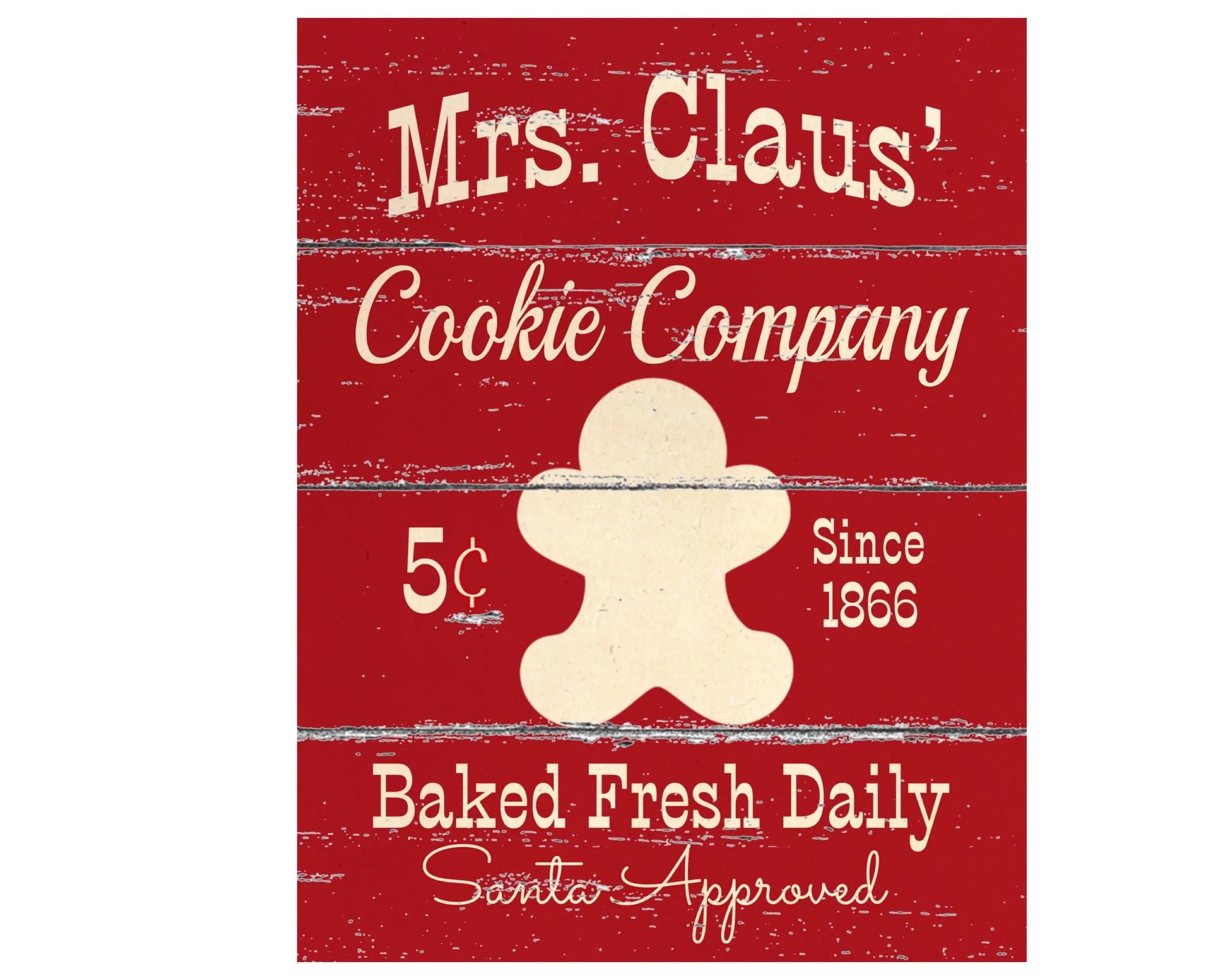 Letrero navideño vintage de la Compañía de Galletas de la Sra. Claus | Decoración de pared para cocina rústica | Letrero de panadería aprobado por Papá Noel | Placa de galleta de jengibre