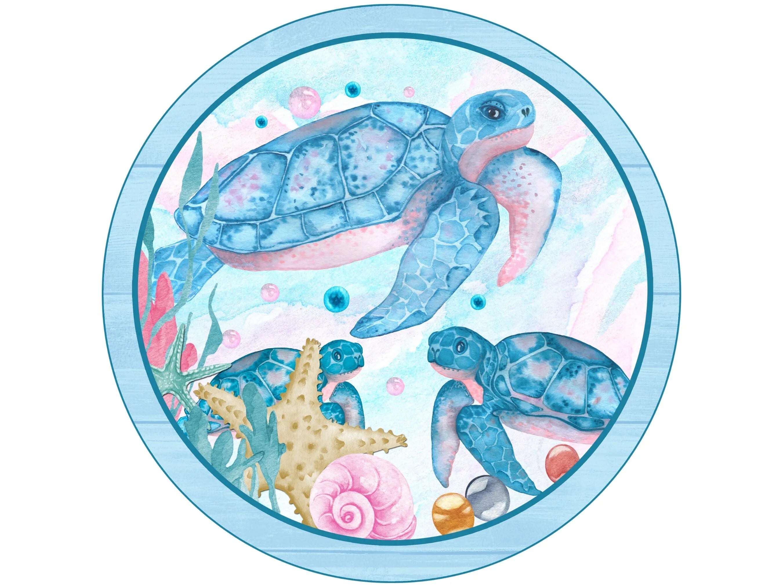 ocean sea turtle family wreath sign, sea turtle starfish coral wreath attachment, sea turtle wall art