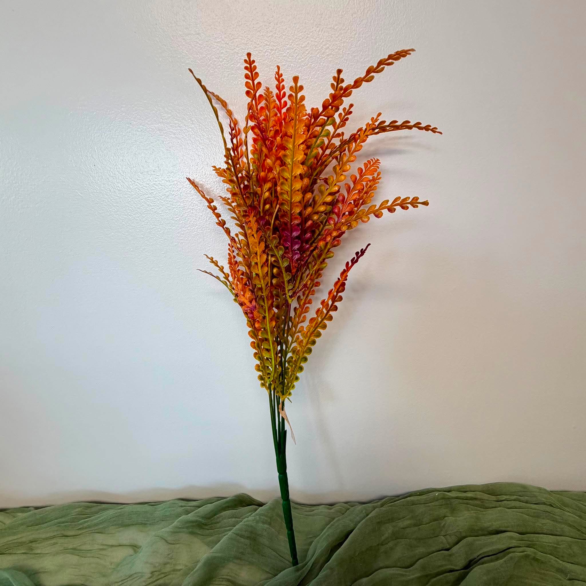 Orange Ombre Fall Fern Bush with 7 Stems for Autumn Wreath Making