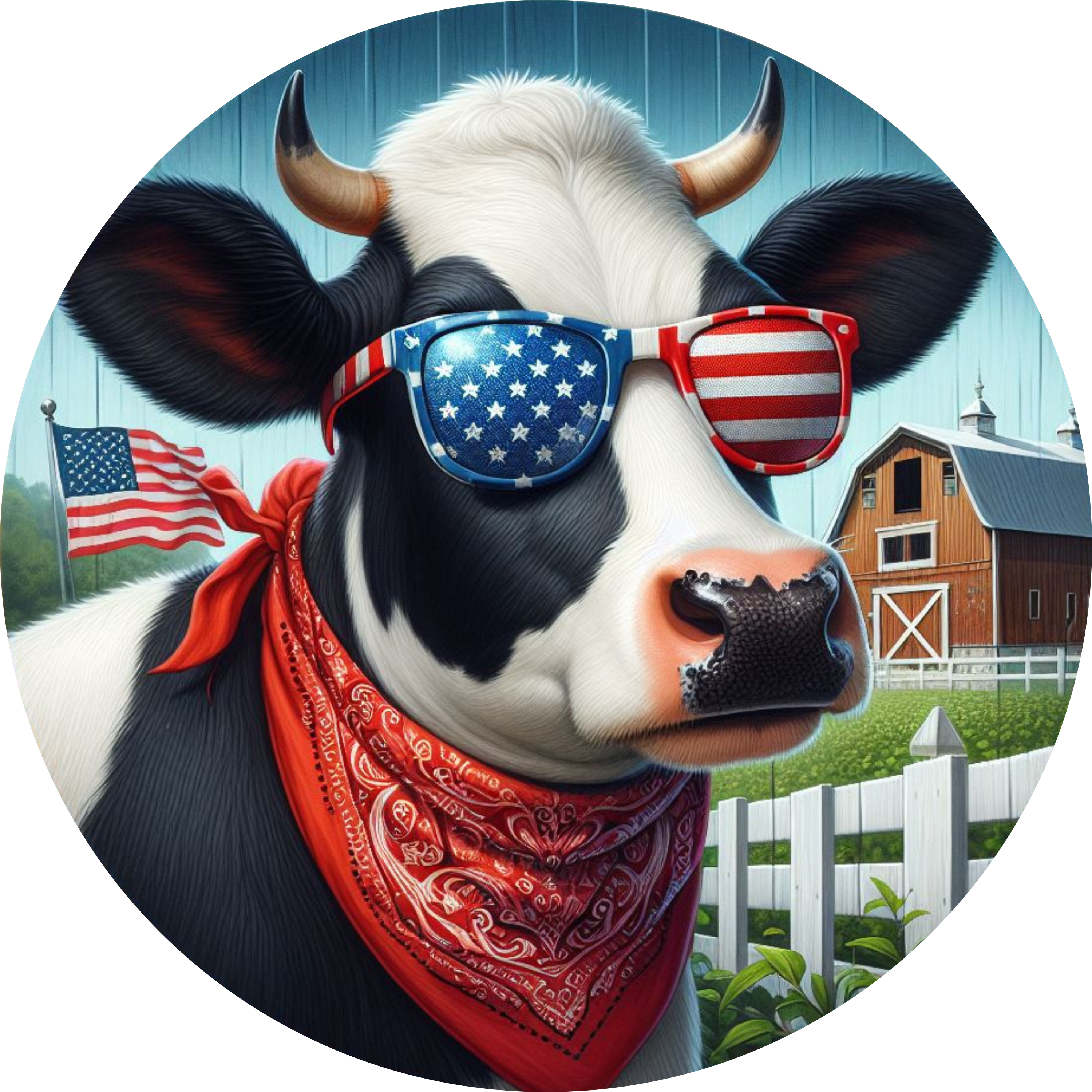 Patriotic Cow Metal Sign for Wreaths, Fourth of July Farmhouse Decor, USA Bandana Cow Wreath Insert, Summer Americana Sign