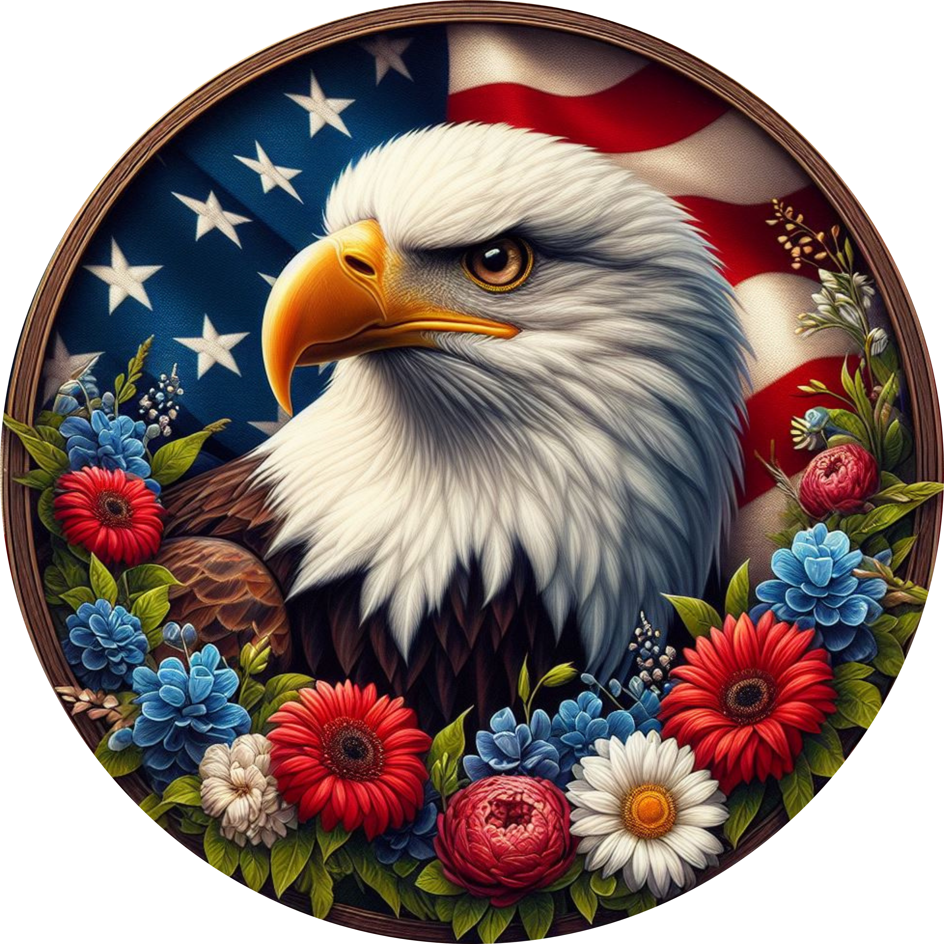Patriotic Bald Eagle Metal Sign for Wreaths, July 4th Americana Door Hanger, USA Summer Wreath Insert, Eagle Flag Decor