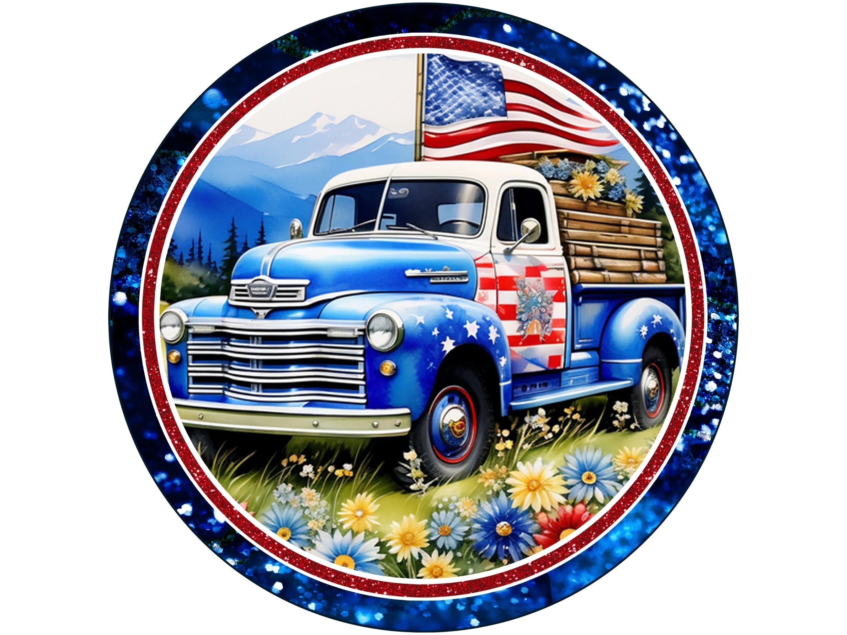 Patriotic vintage truck sign, vintage truck americana decor, american flag sign, vintage truck sign, stars and stripes decor, 4th of july