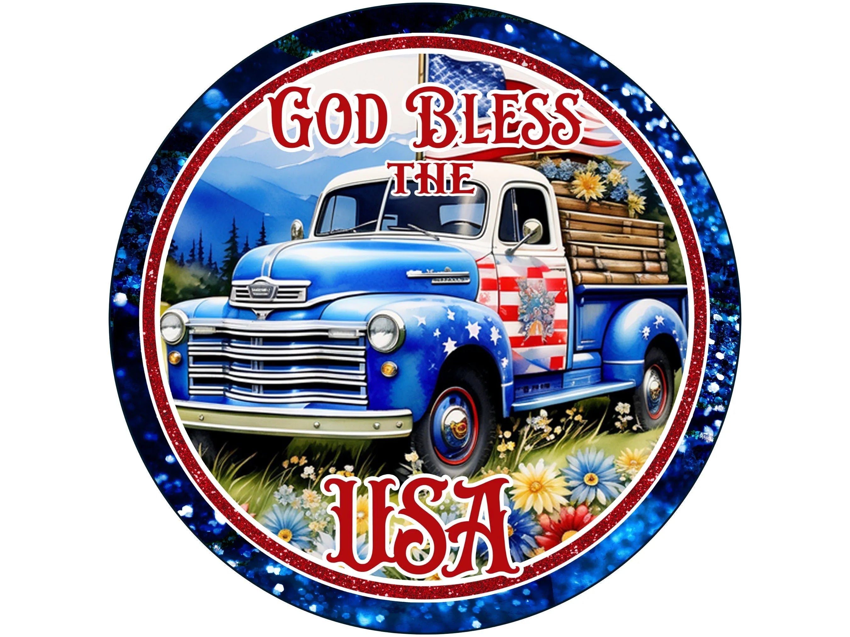 Patriotic vintage truck sign, vintage truck americana decor, american flag sign, vintage truck sign, stars and stripes decor, 4th of july