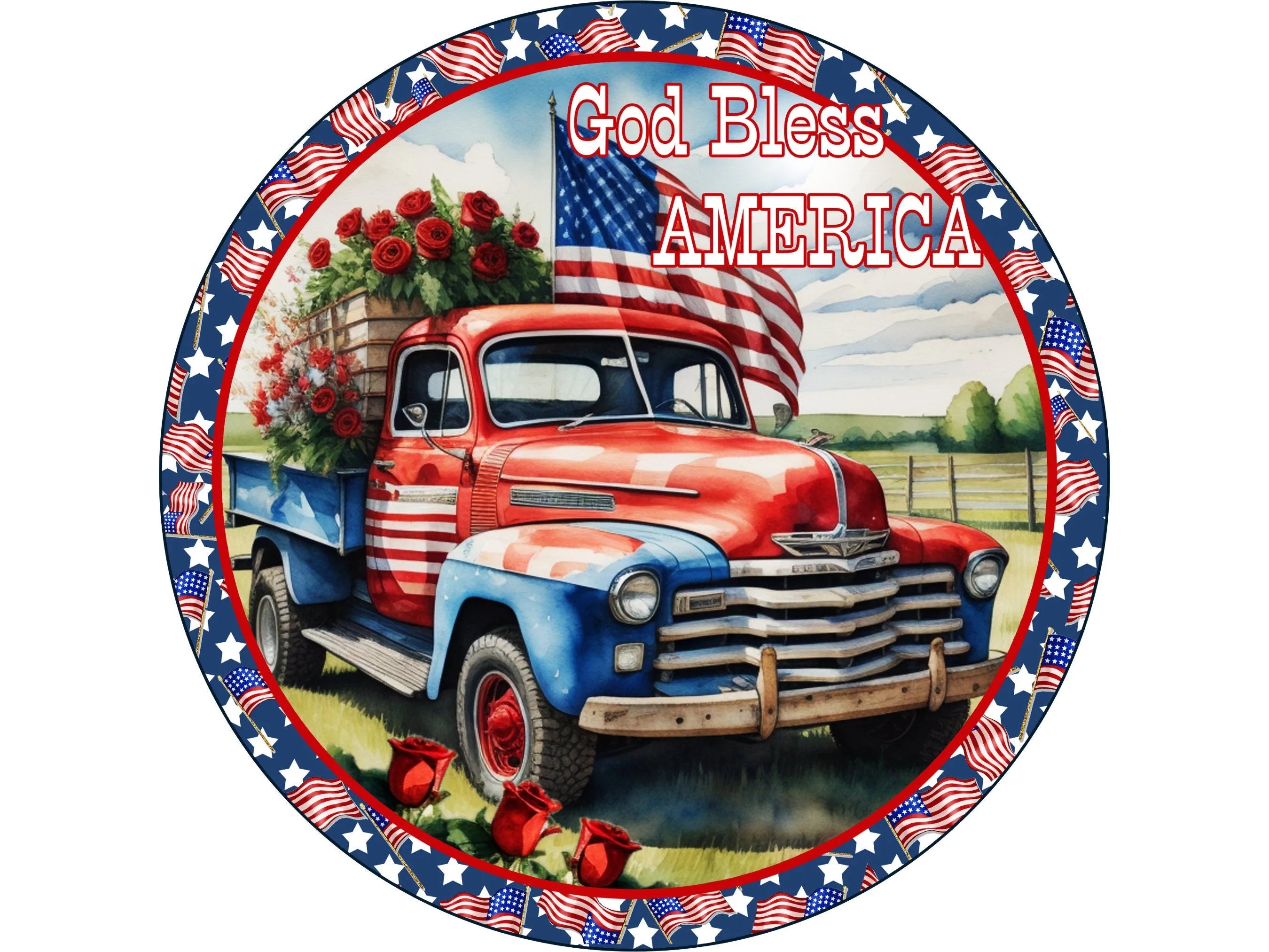 Patriotic vintage truck sign, vintage truck americana decor, american flag sign, vintage truck sign, stars and stripes decor, 4th of july
