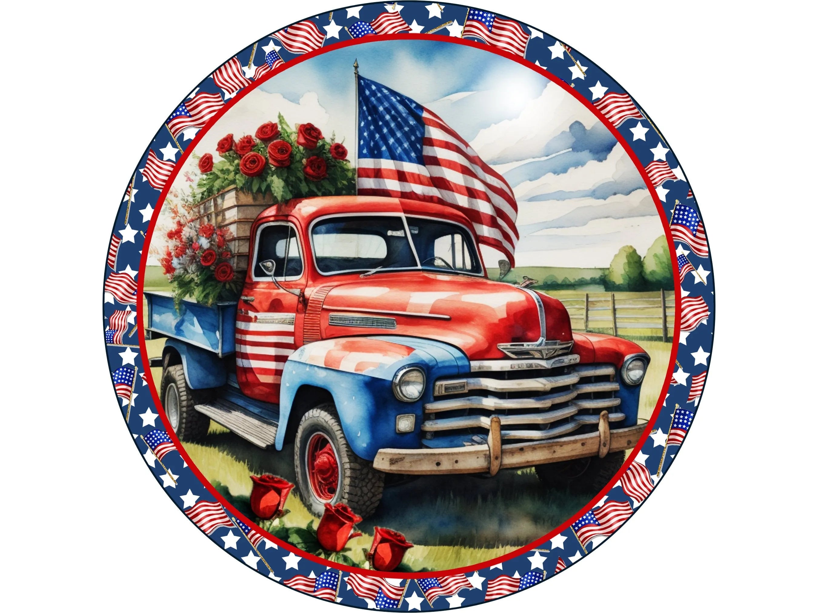 Patriotic vintage truck sign, vintage truck americana decor, american flag sign, vintage truck sign, stars and stripes decor, 4th of july