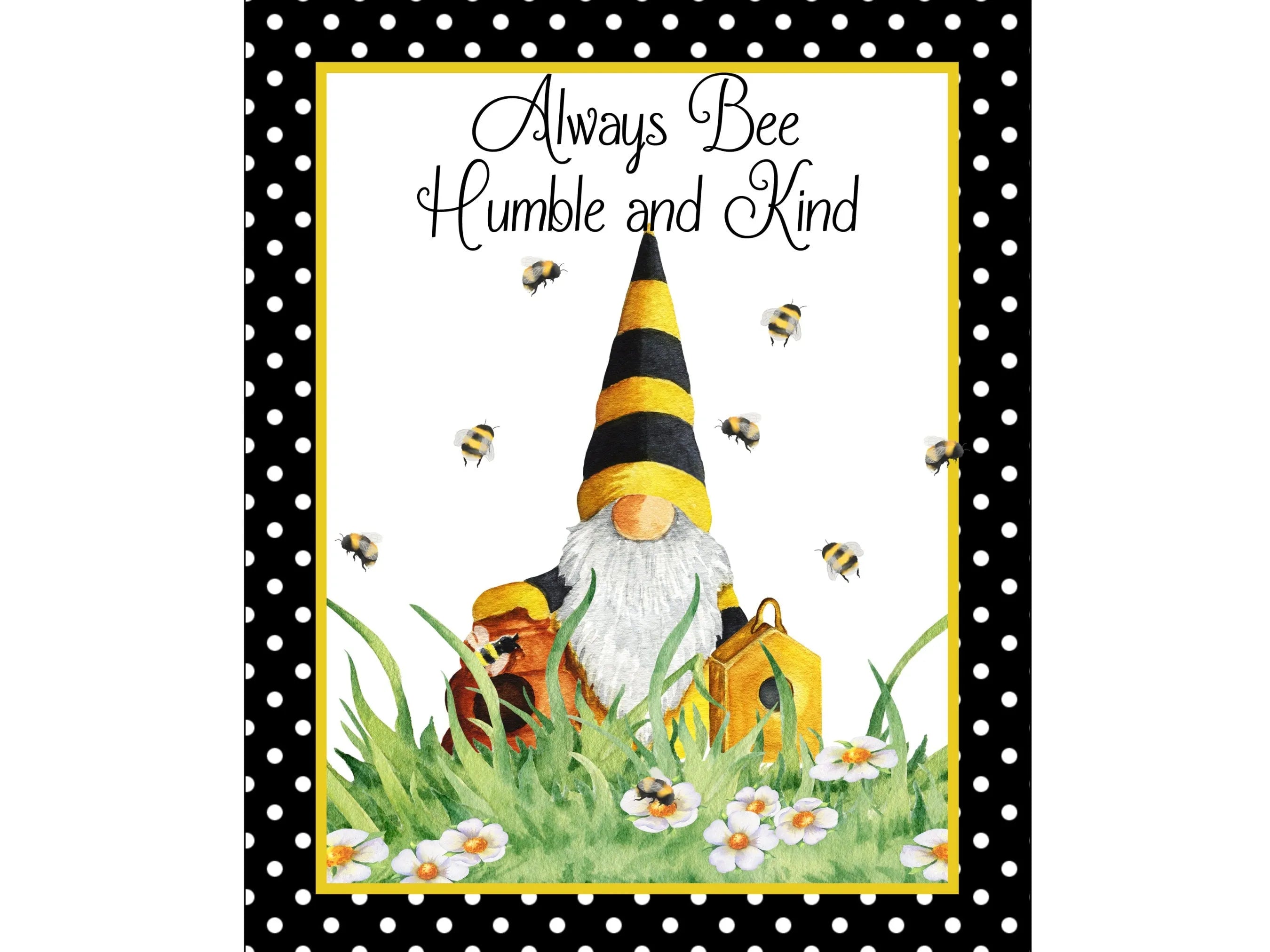 Letrero de corona de metal con diseño de gnomo de lunares, abeja, margaritas y abejas, decoración de abejas para la cocina, accesorio de corona de gnomo para colmena, letrero para el verano