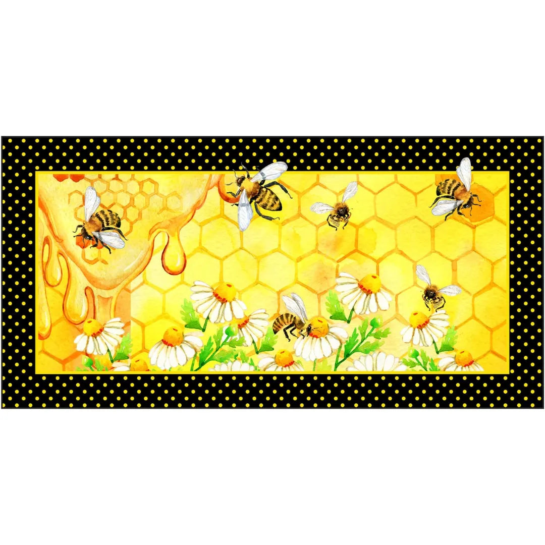 Letrero de corona de metal con diseño de panal de abejas y lunares, arte de pared con margaritas de miel y abejas en amarillo dorado, letrero para el verano, letrero para la cocina