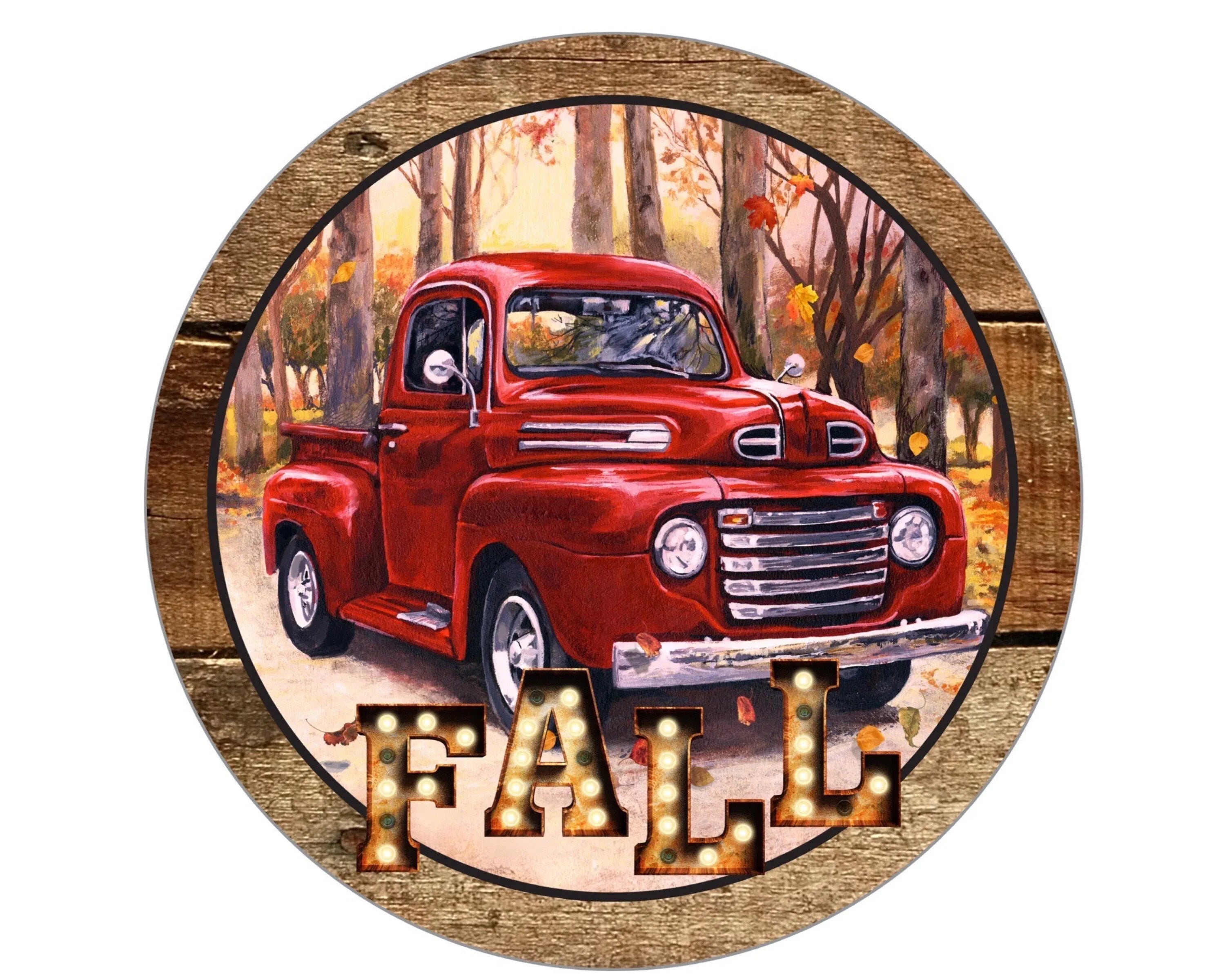 Red vintage truck Fall Wreath Sign, rustic shiplap farmhouse wreath attachment, antique truck sign, vintage truck collector, rustic sign