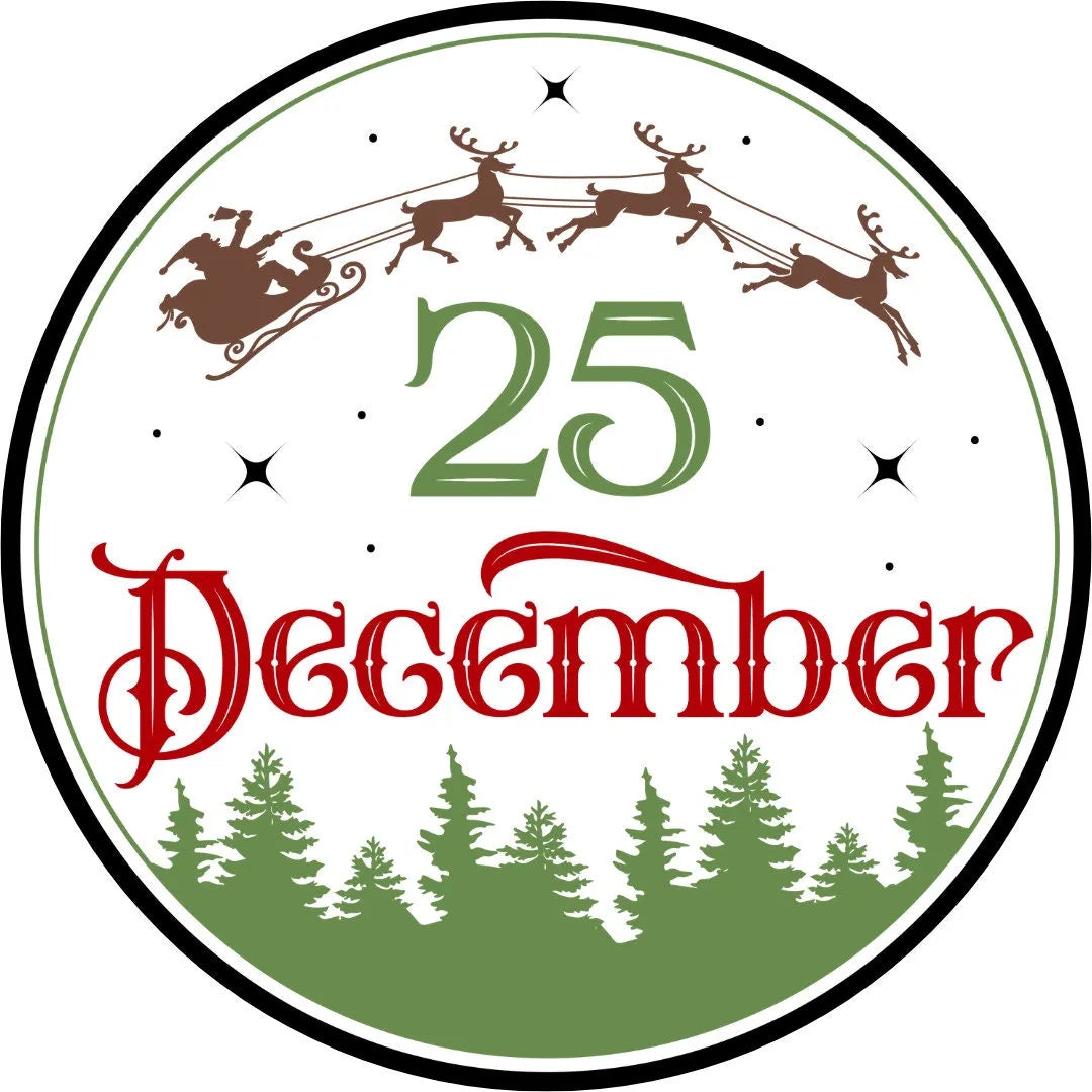 Santa Sleigh December 25 Sign, Vintage Holiday Sign, Rustic Wall Art, Farmhouse Christmas Decoration, Santa Reindeer Wall Decor