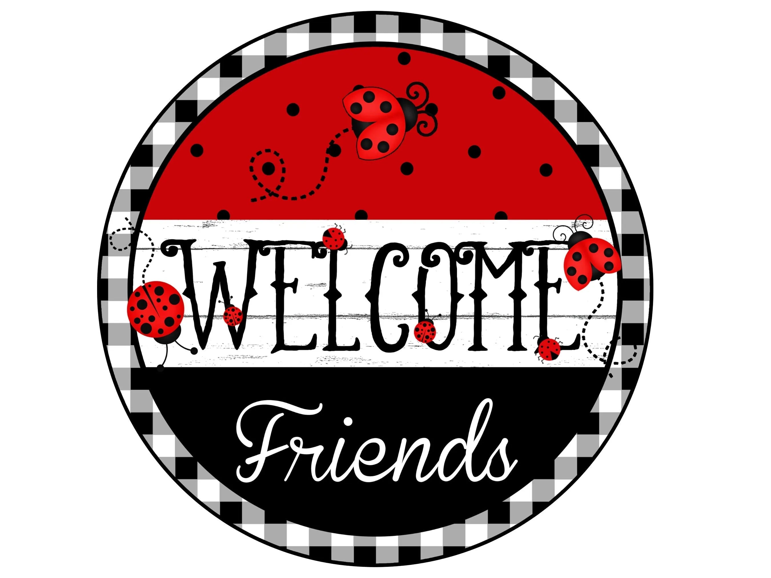 Letrero de corona de mariquita de bienvenida con traslapo, letrero de mariquita, letrero de corona de granja, letrero de cocina con cuadros de búfalo, letrero de mariquita para el verano