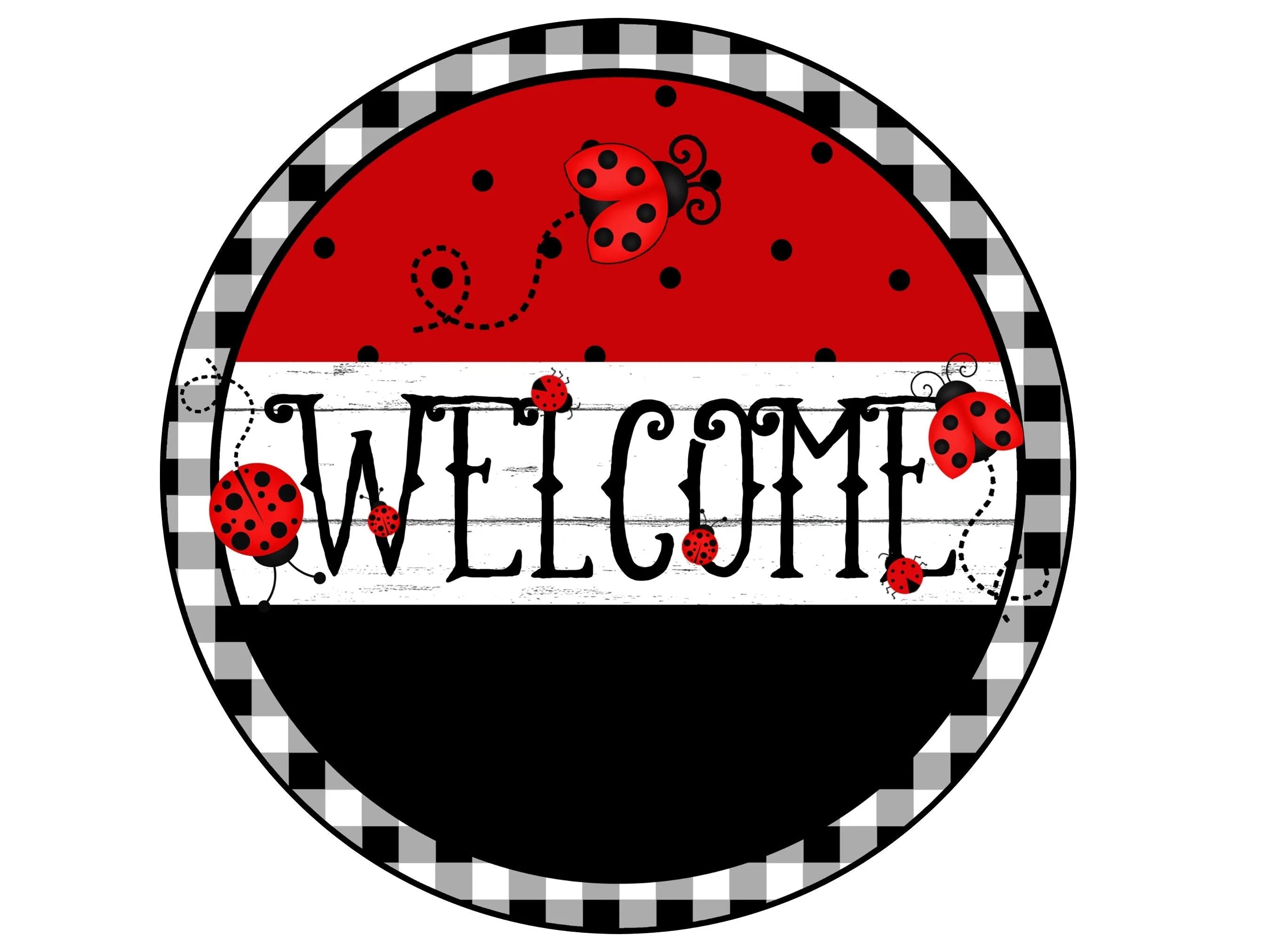 Letrero de corona de mariquita de bienvenida con traslapo, letrero de mariquita, letrero de corona de granja, letrero de cocina con cuadros de búfalo, letrero de mariquita para el verano