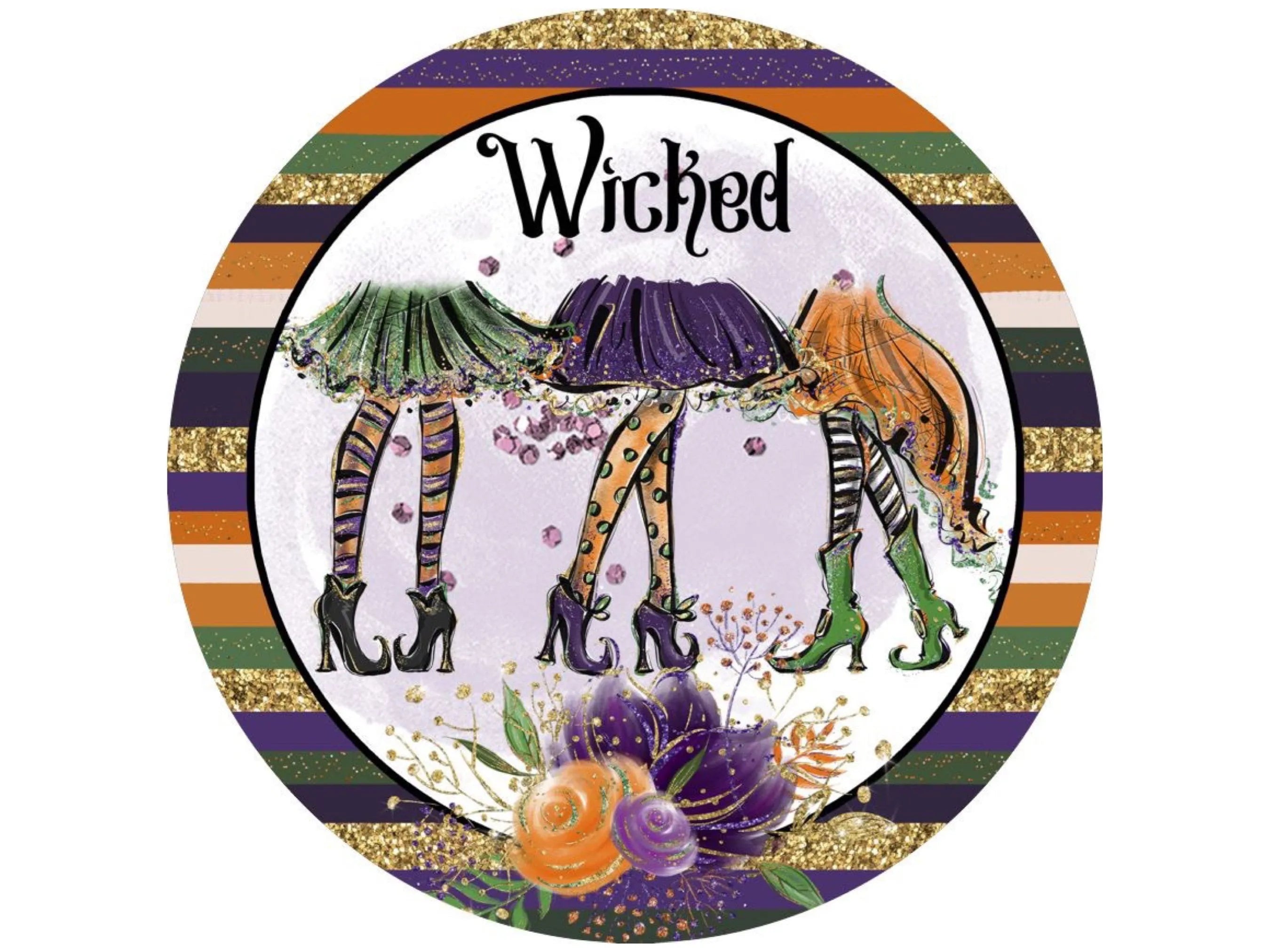 Letrero de corona con piernas de bruja malvada brillante, elegante arte de pared de bruja, elegante accesorio de corona de Halloween de bruja de moda