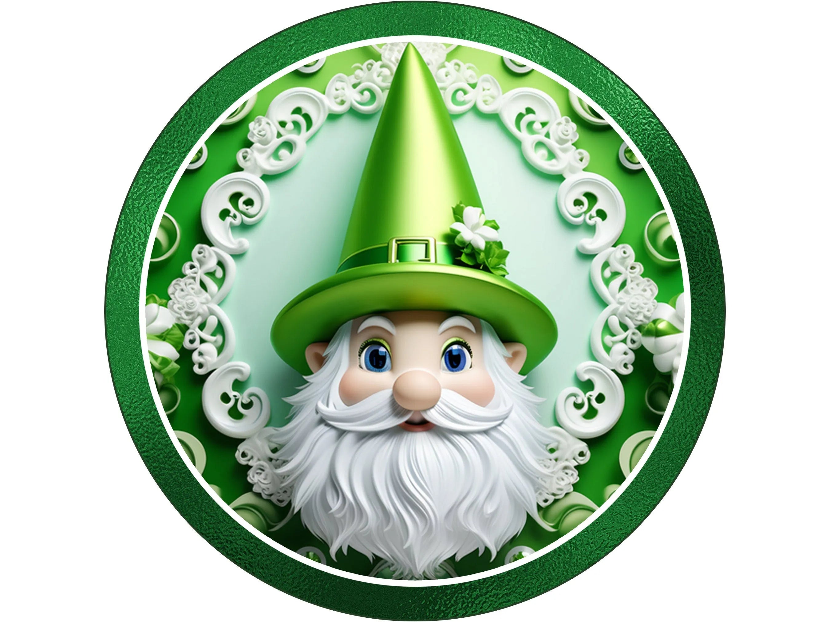 Letrero de corona verde y blanca de gnomo del Día de San Patricio, arte de pared de gnomo duende, letrero para marzo