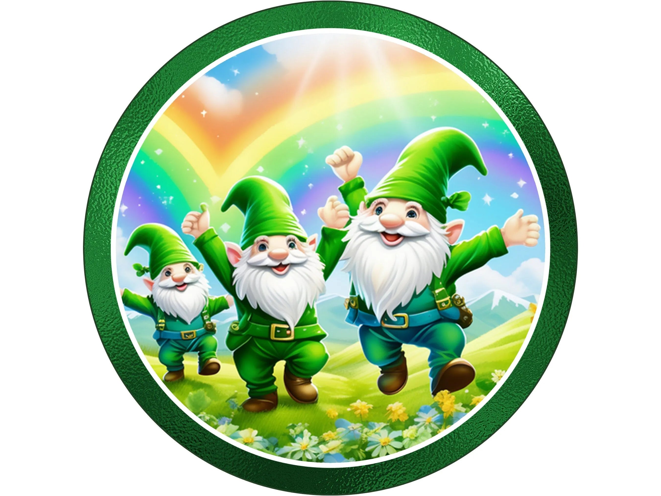 Gnomo del Día de San Patricio con margaritas y letrero de corona de arcoíris, arte de pared de día soleado de gnomo duende, letrero para marzo