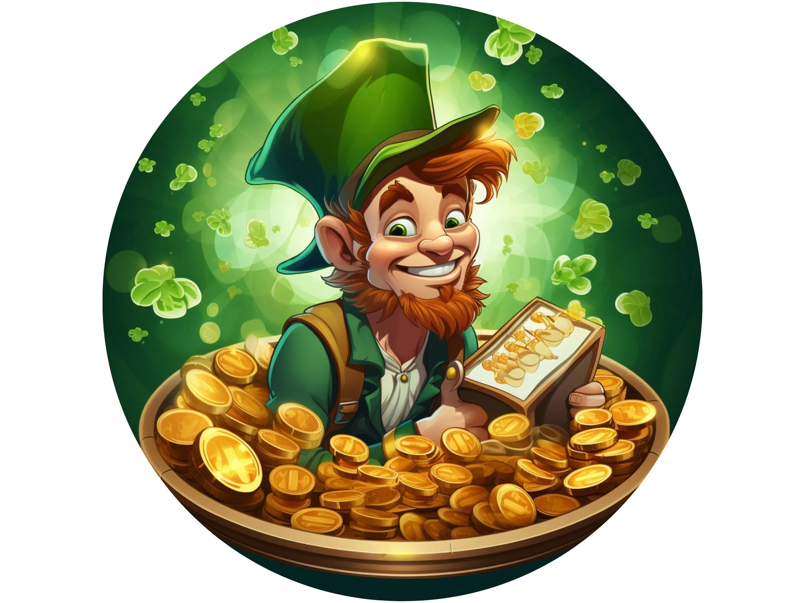 Corona de duende de la suerte con olla de oro para el Día de San Patricio, letrero para marzo, arte de pared con trébol de cuatro hojas