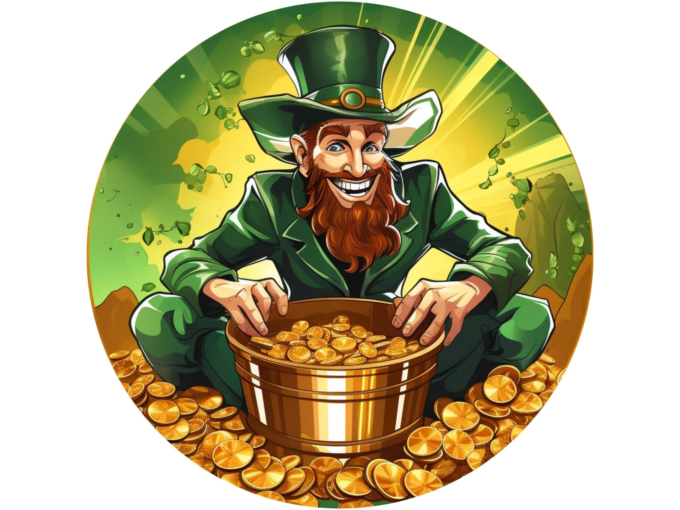 Corona de duende de la suerte con olla de oro para el Día de San Patricio, letrero para marzo, arte de pared con trébol de cuatro hojas