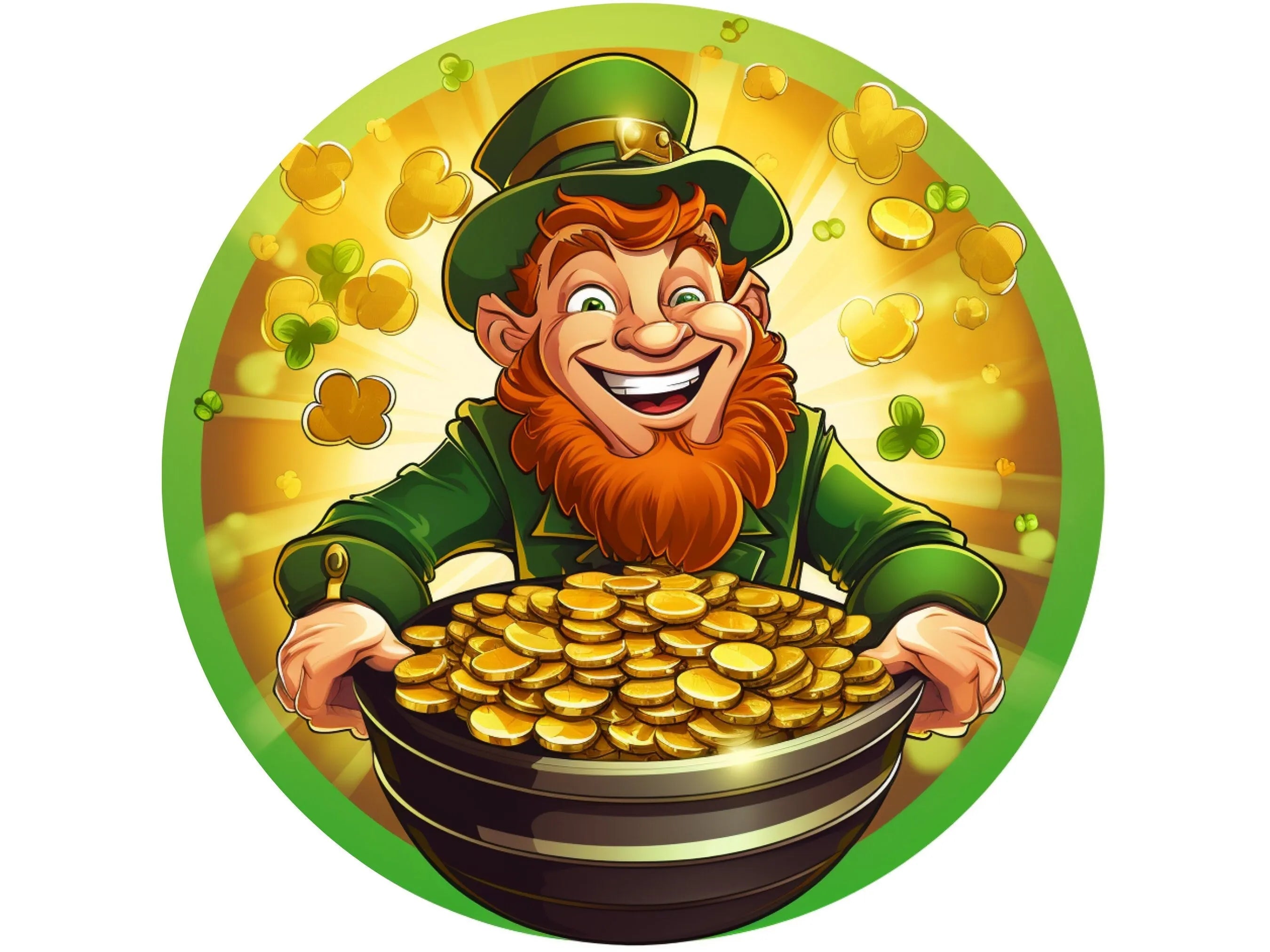 Corona de duende de la suerte con olla de oro para el Día de San Patricio, letrero para marzo, arte de pared con trébol de cuatro hojas