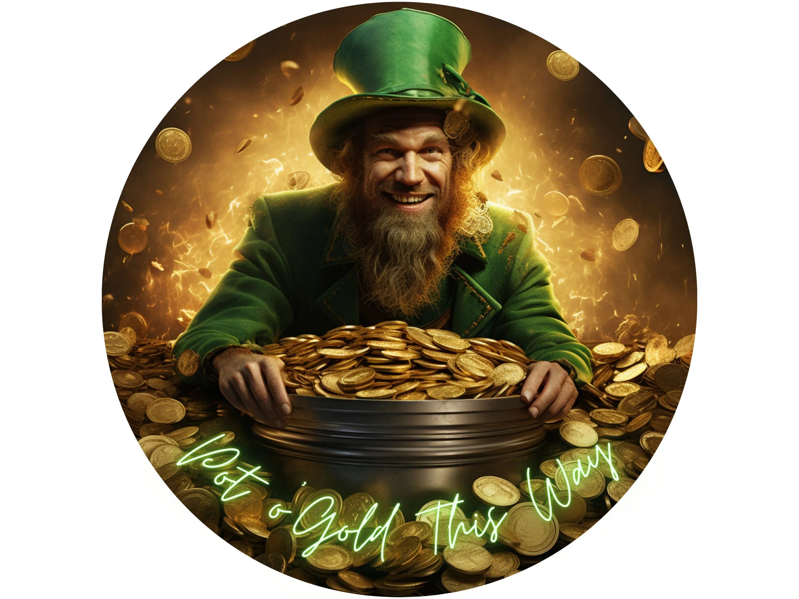 Corona de duende de la suerte con olla de oro para el Día de San Patricio, letrero para marzo, arte de pared con trébol de cuatro hojas