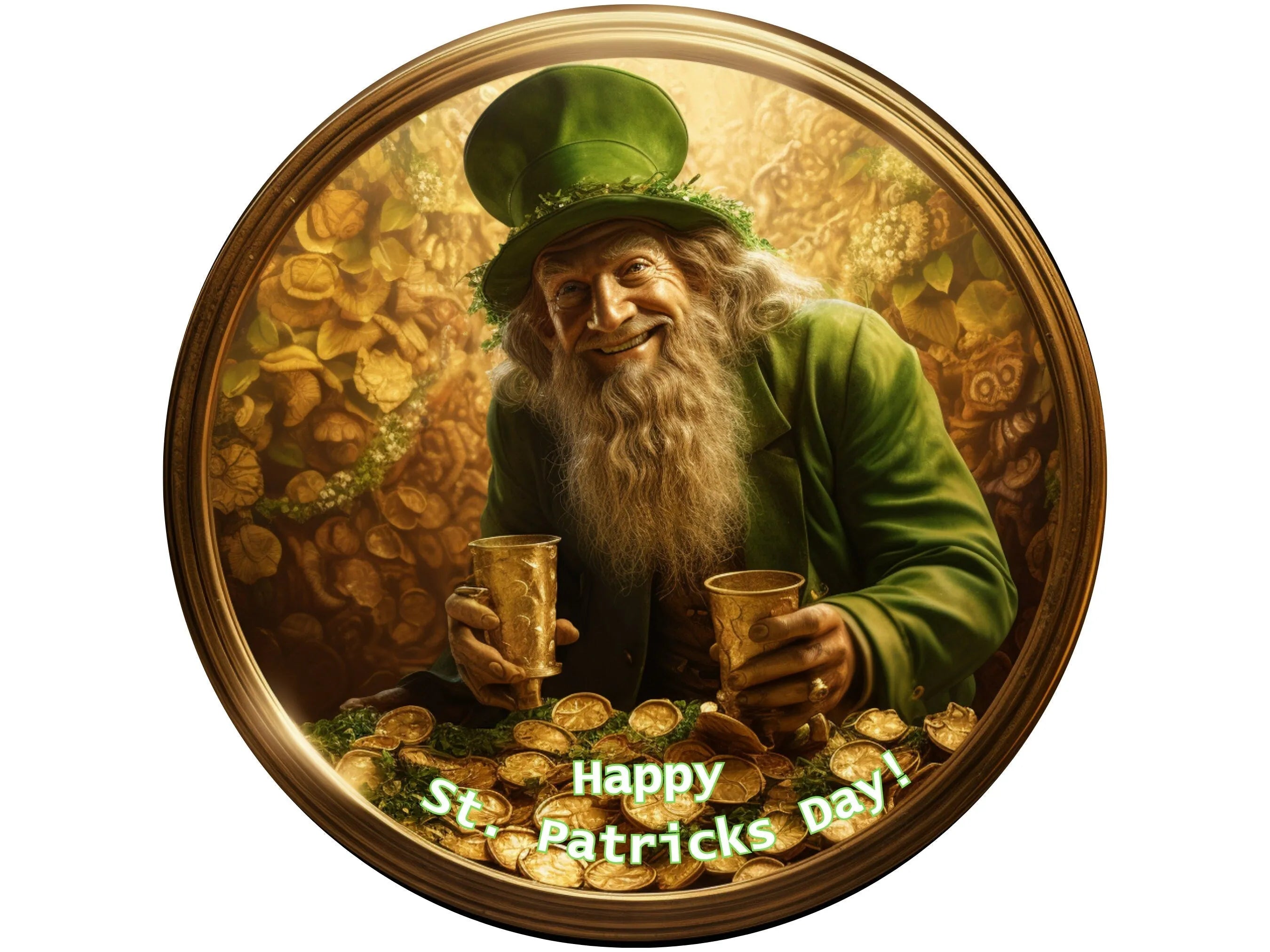 Corona de duende de la suerte con olla de oro para el Día de San Patricio, letrero para marzo, arte de pared con trébol de cuatro hojas