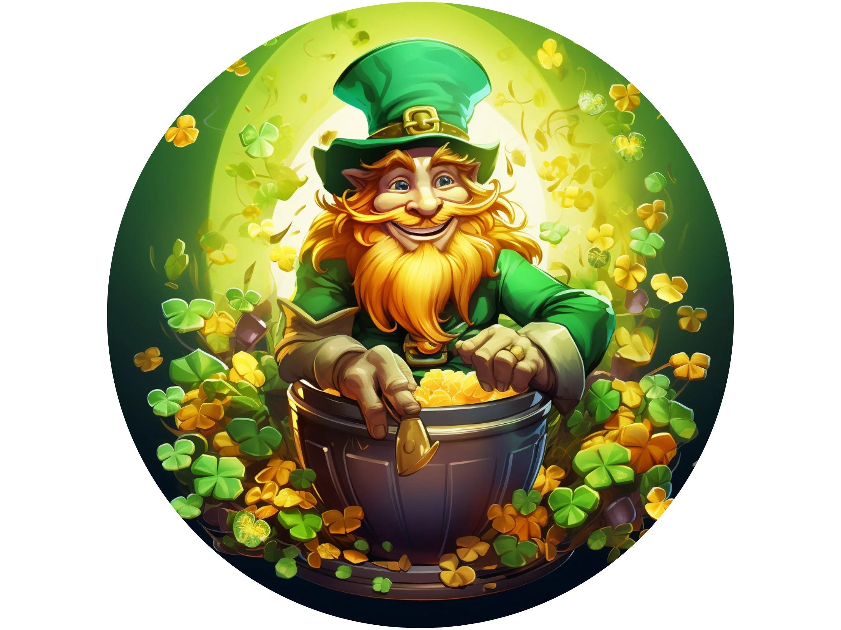 Corona de duende de la suerte con olla de oro para el Día de San Patricio, letrero para marzo, arte de pared con trébol de cuatro hojas