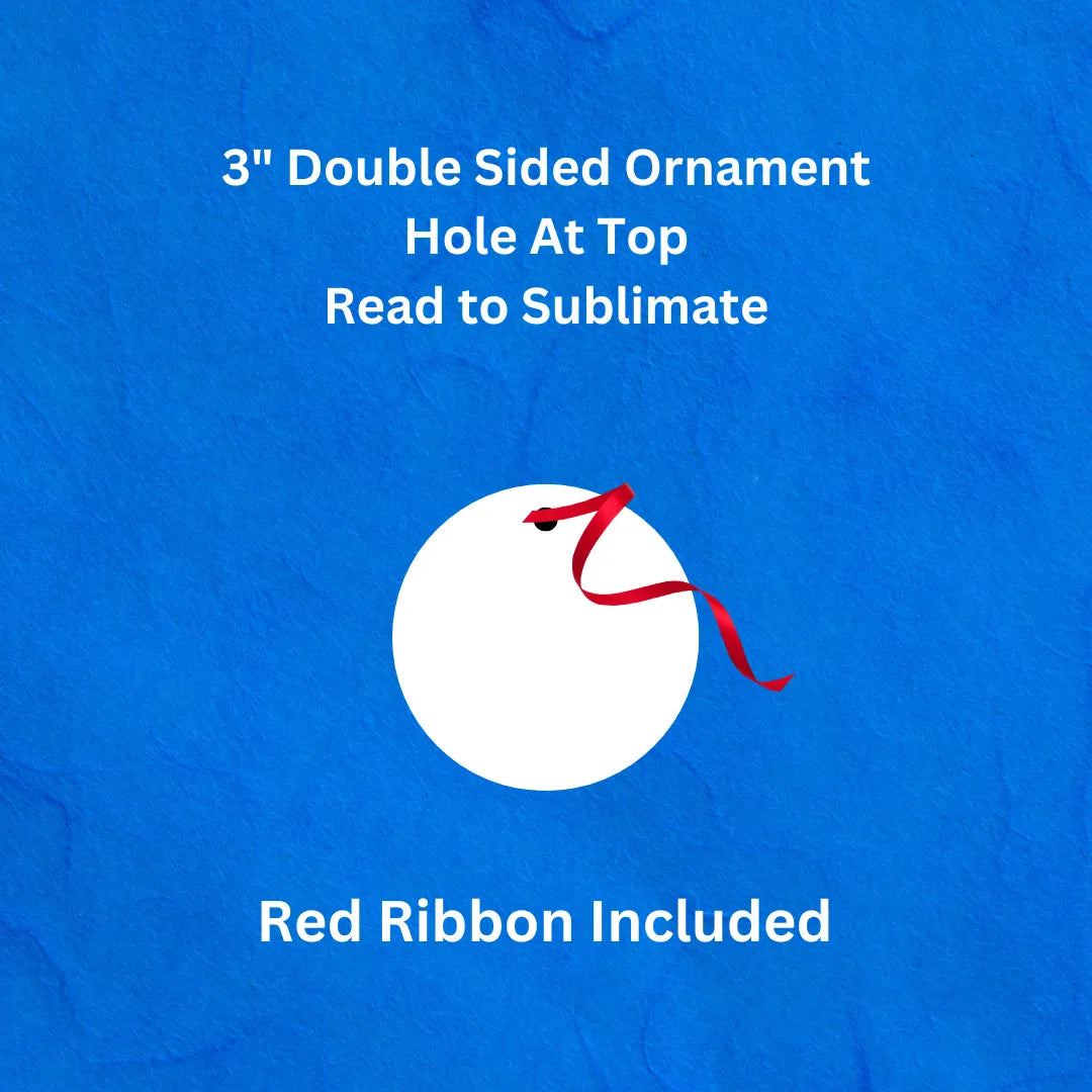 Sublimación en blanco, blanco redondo en blanco, adorno en blanco de doble cara de 3" con orificio y cinta, espacios en blanco redondos de aluminio para sublimación de tinta, con orificio