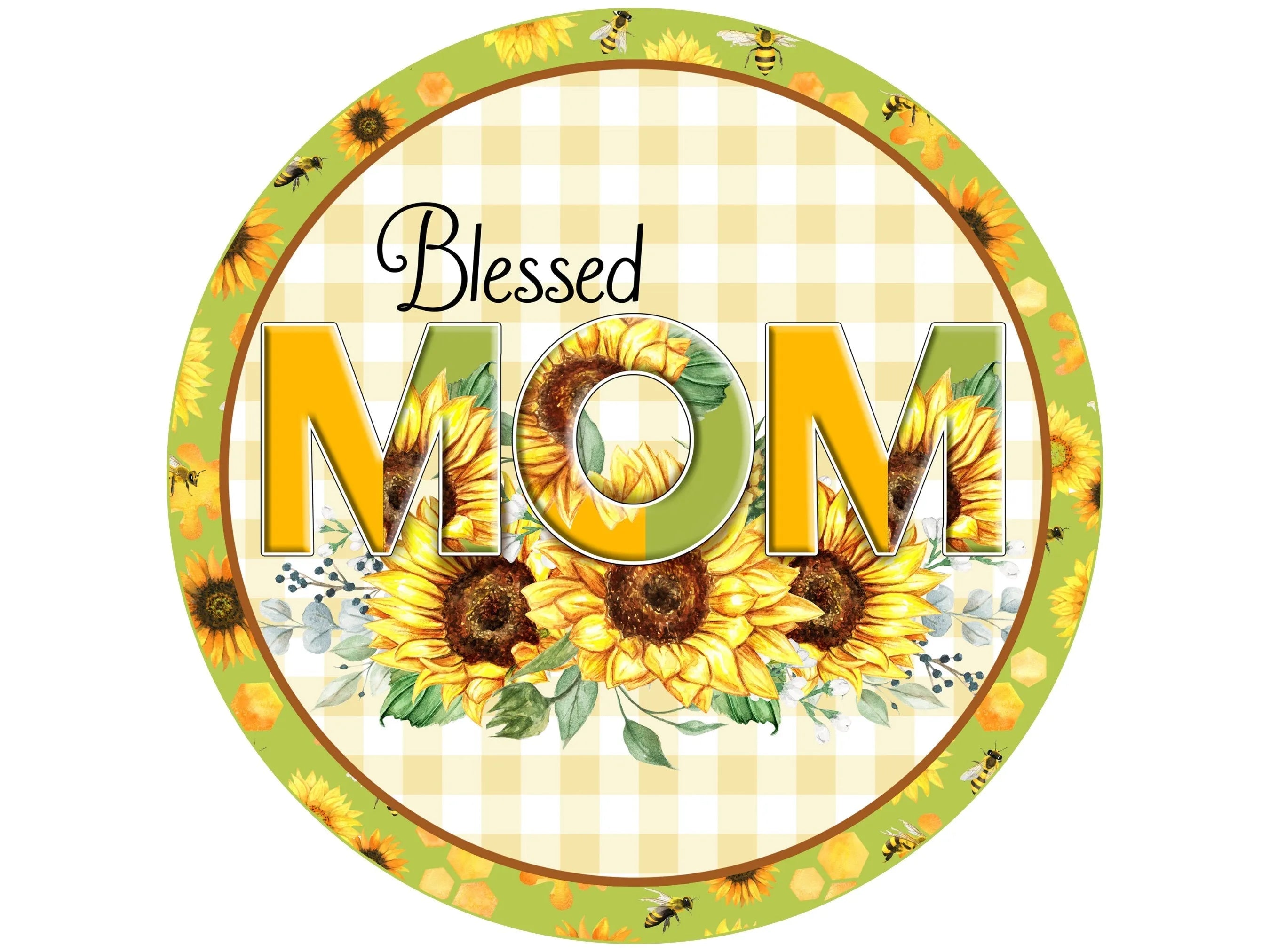 Letrero de corona con girasoles para el Día de la Madre, accesorio de corona para el Día de la Madre con refranes, letrero de Feliz Día de la Madre con girasoles amarillos