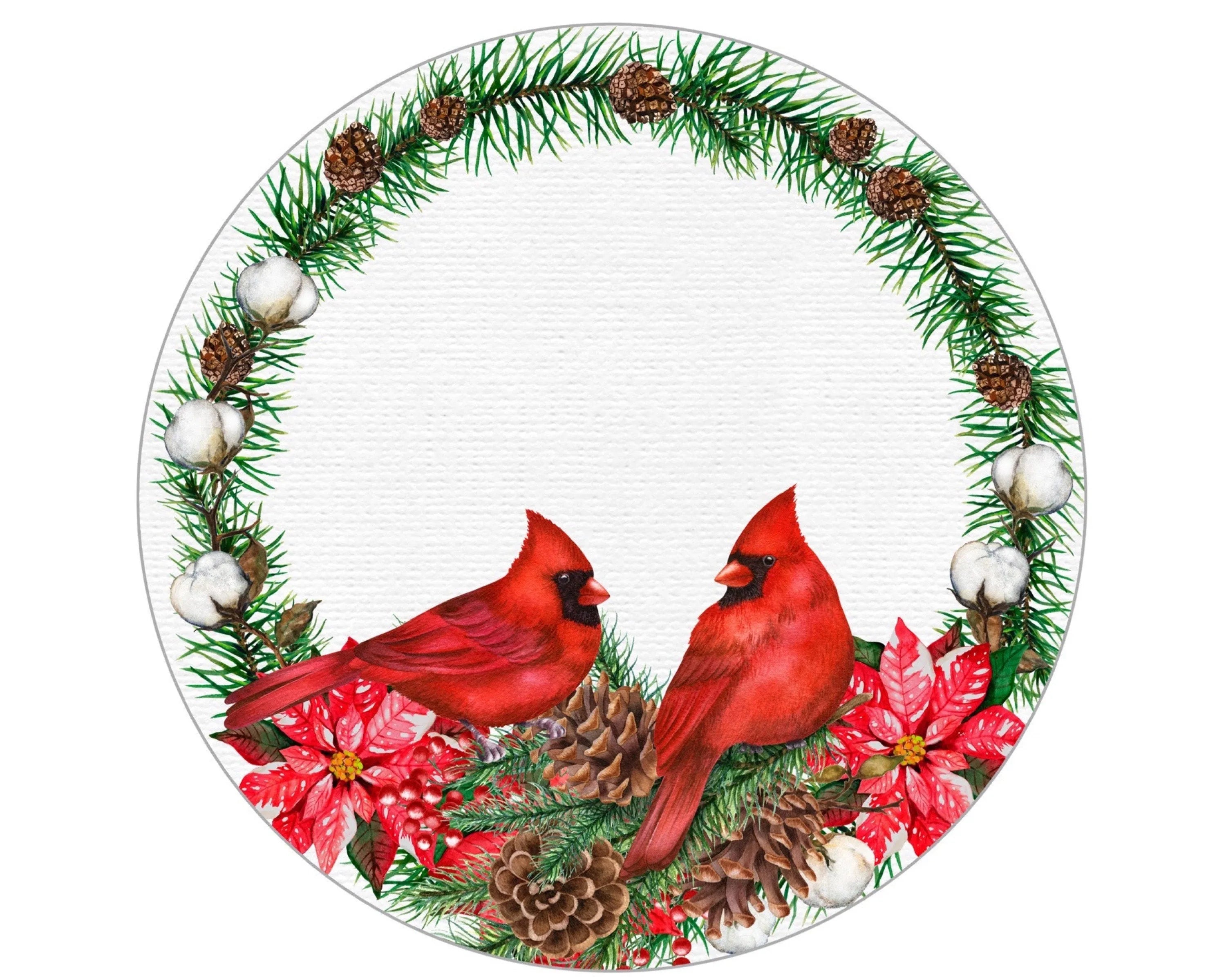 Letrero navideño tradicional de cardenal rojo, accesorio de corona de cardenal y ángel, arte de pared de cardenal festivo, letrero de par de cardenales rojos