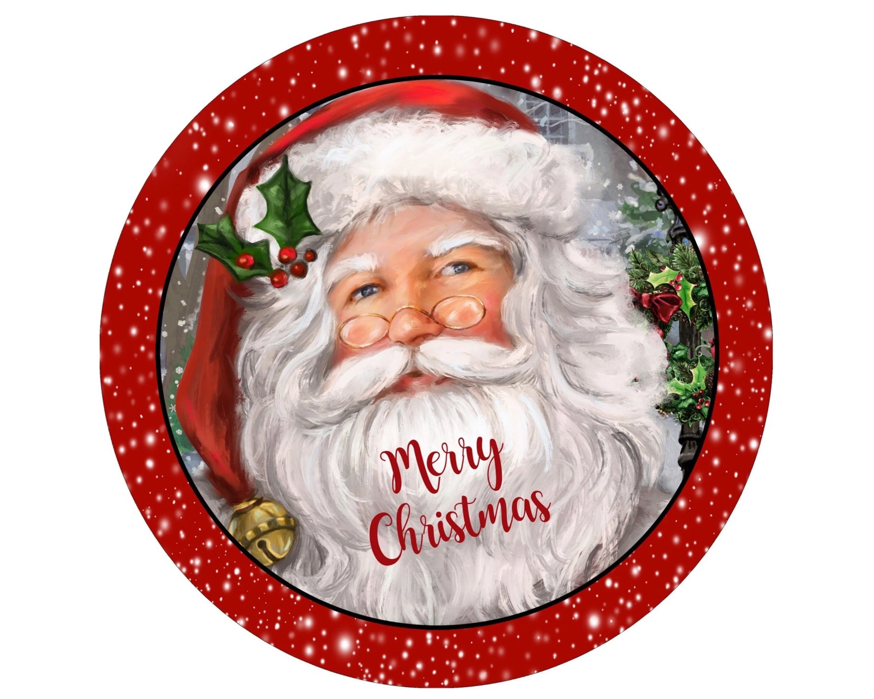 Letrero tradicional de corona navideña de Papá Noel, accesorio clásico de corona de San Nicolás, arte de pared realista de Papá Noel, Feliz Navidad