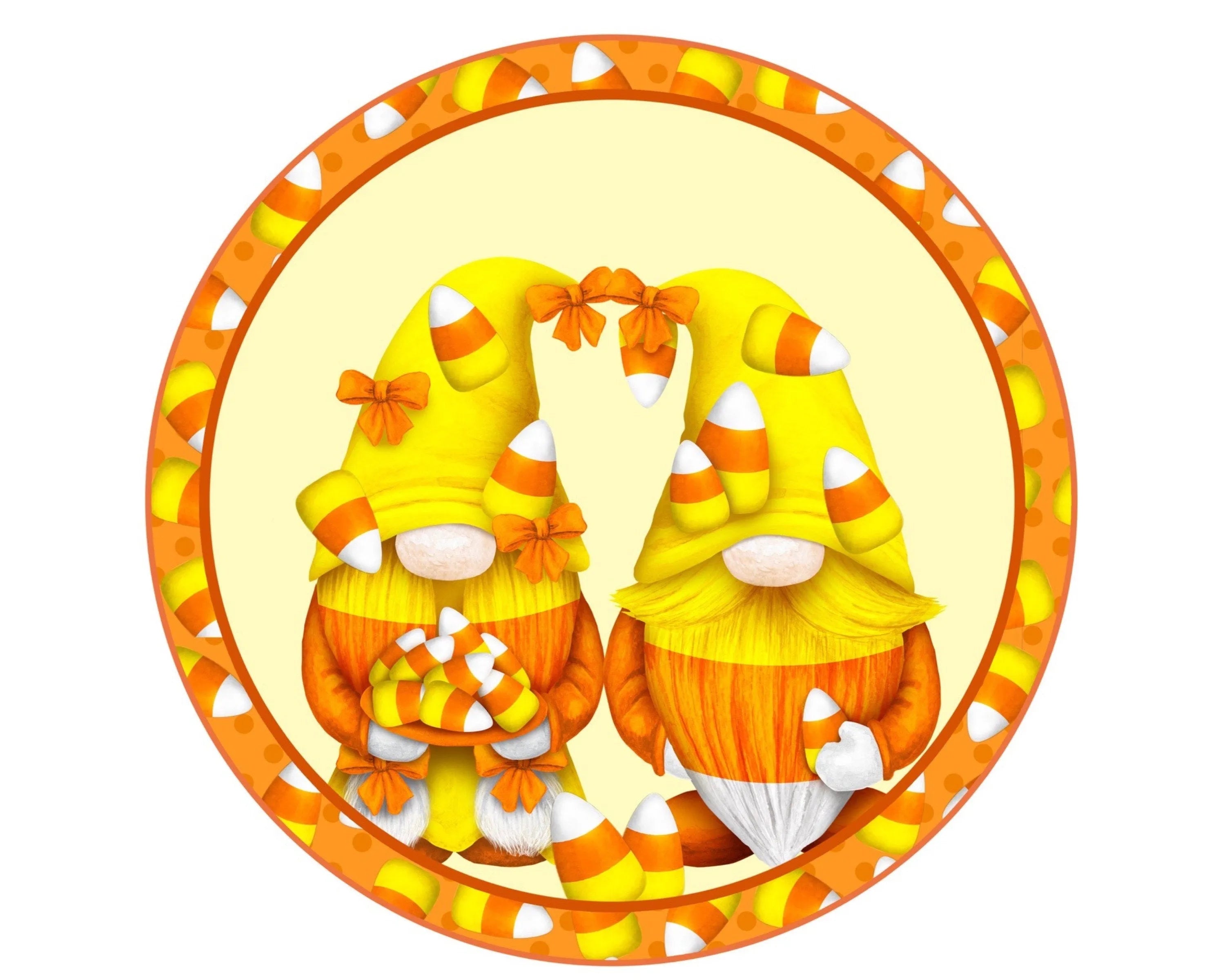 Letrero de corona de truco o trato, letrero de maíz dulce, letrero de gnomo de Halloween, decoración de truco o trato, decoración de gnomo de maíz dulce, letrero de pareja de gnomos