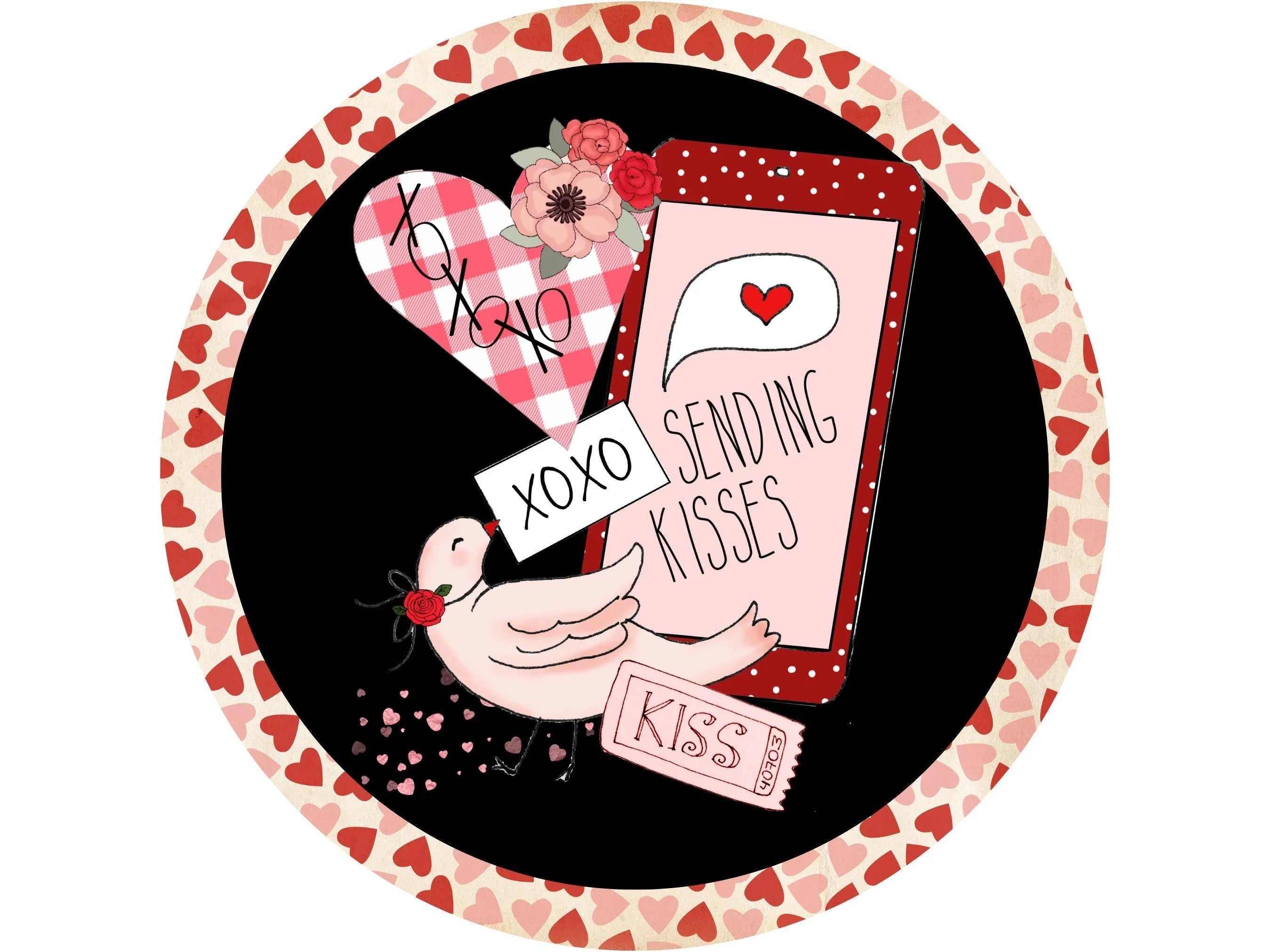 Letrero de corona con corazones y besos de paloma para San Valentín, letrero de feliz día de San Valentín, letrero de San Valentín XOXO