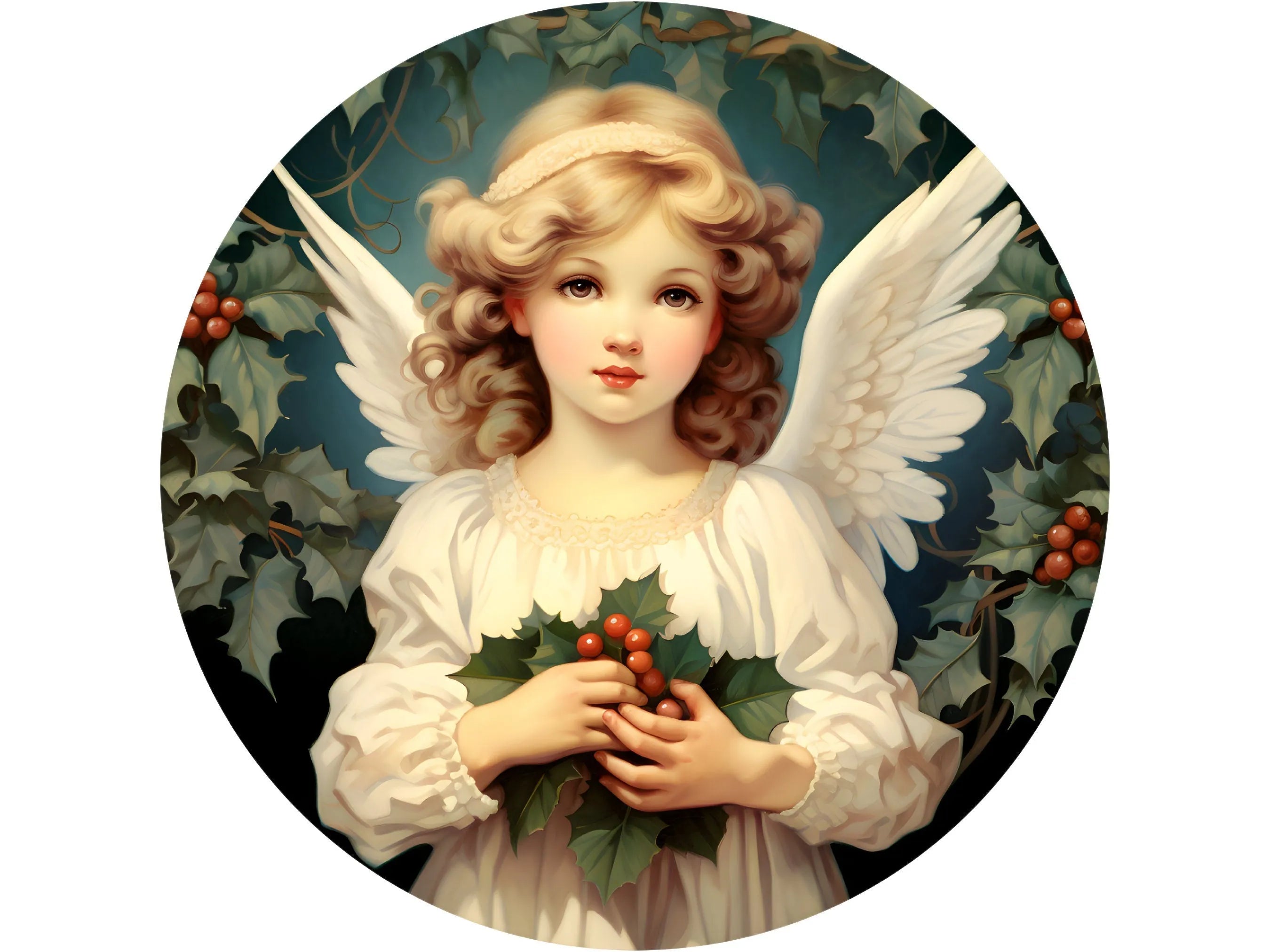 vintage antique Christmas angel wreath sign, sign for Christmas, sign for December