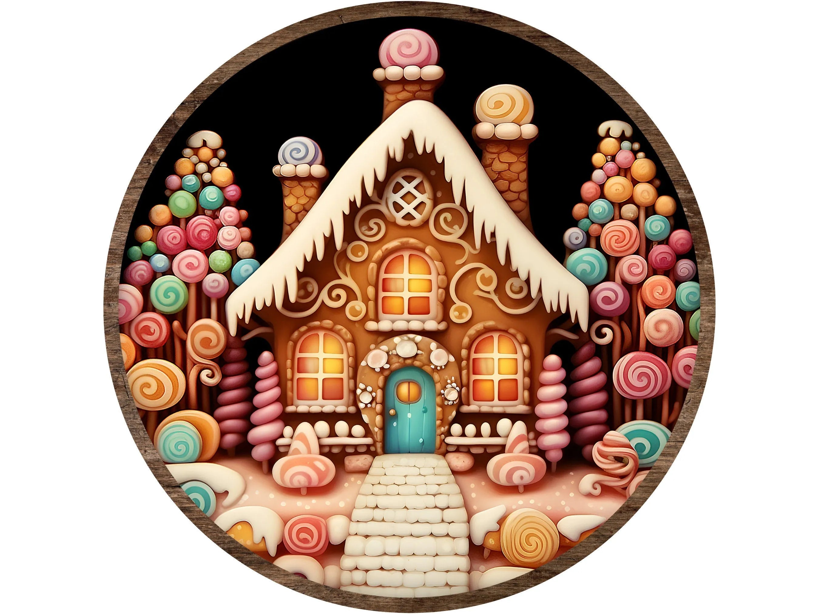 vintage candy land gingerbread house wreath sign, sign for December, sign for Christmas