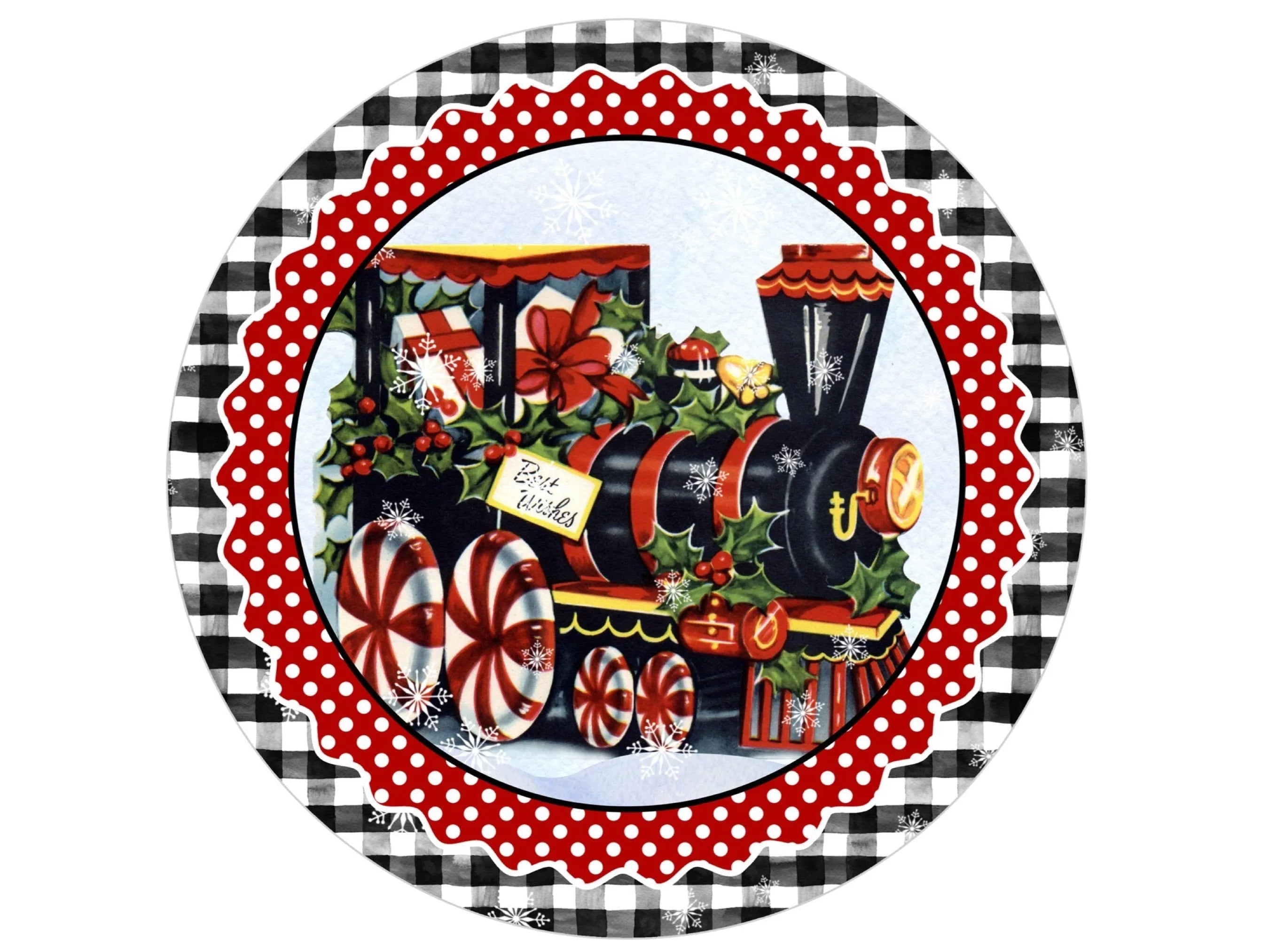 Vintage Christmas Train Metal Wreath Sign, Festive Holiday Wall Decor, Merry Christmas Train wreath attachment, Whimsical Winter Wall Art