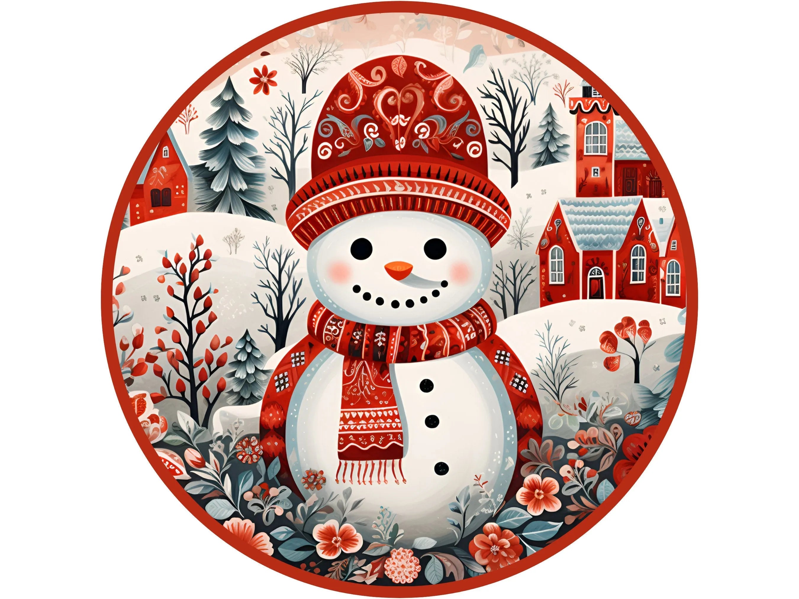 Vintage red floral Snowman Christmas wreath sign, Floral Snowman Wreath Attachment, sign for December, sign for Christmas, sign for Winter